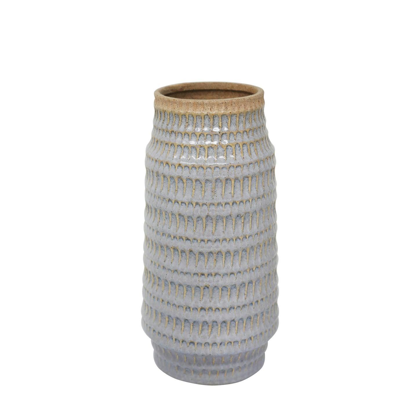 Ceramic 12" Tribal Look Vase, Gray
