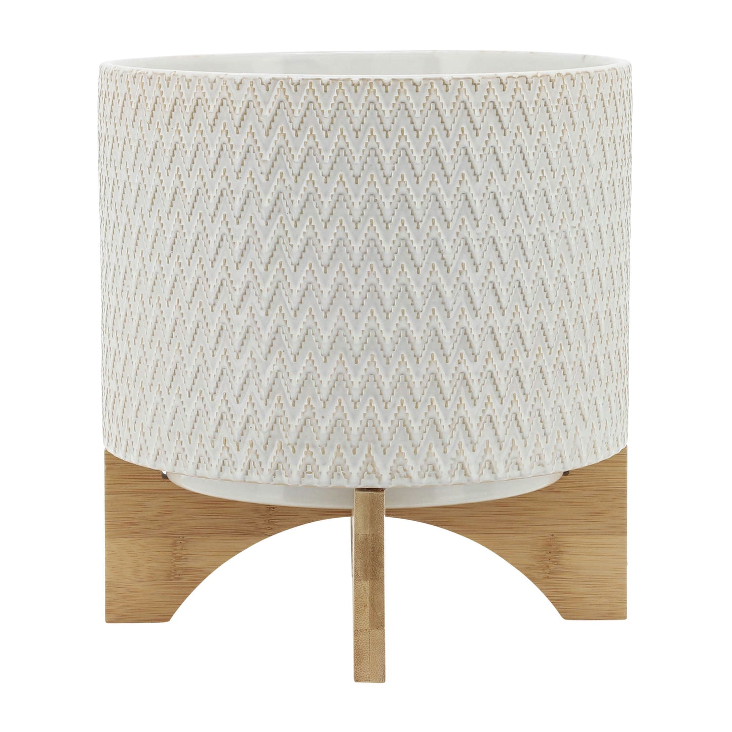Ceramic 10" Chevron Planter On Stand, Ivory