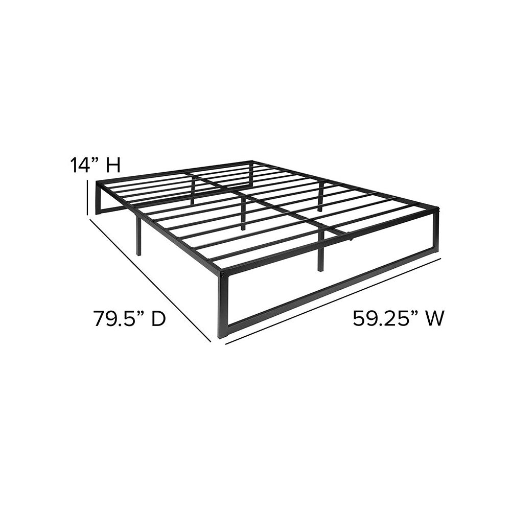 14 Inch Metal Platform Bed Frame - No Box Spring Needed with Steel Slat Support and Quick Lock Functionality (Queen)