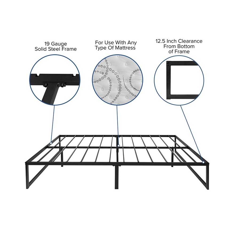 14 Inch Metal Platform Bed Frame - No Box Spring Needed with Steel Slat Support and Quick Lock Functionality (Queen)