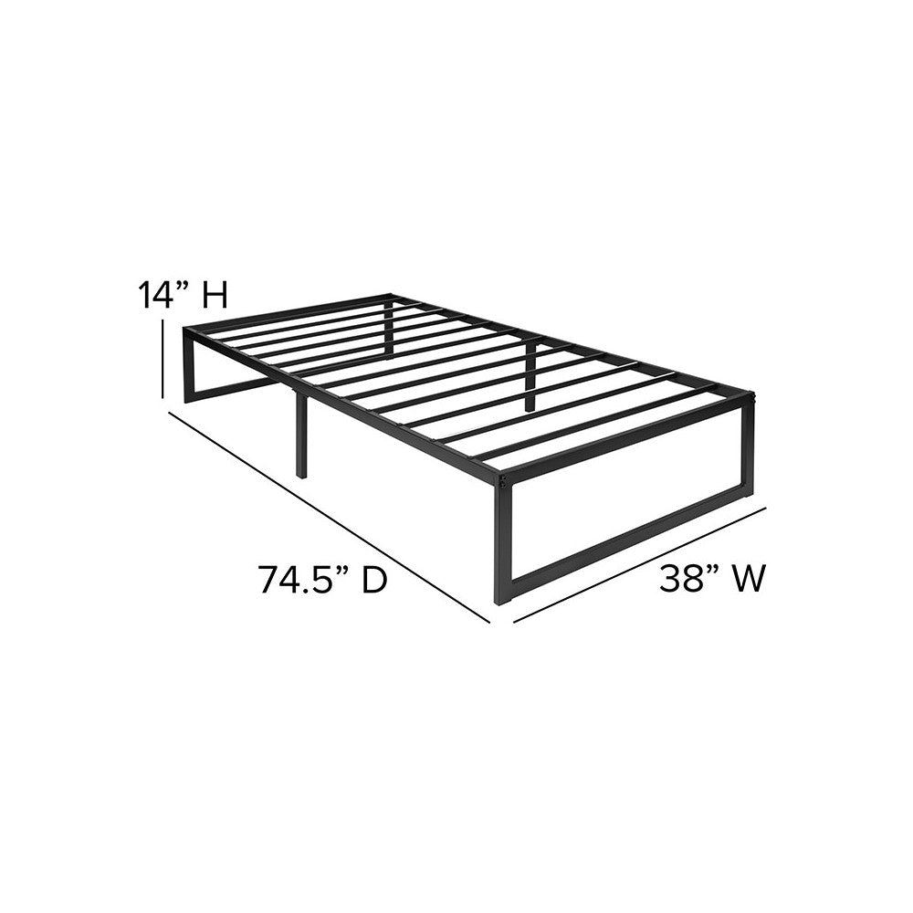 14 Inch Metal Platform Bed Frame - No Box Spring Needed with Steel Slat Support and Quick Lock Functionality (Twin)