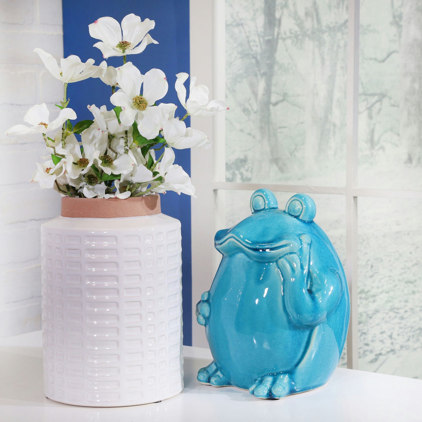 Ceramic Standing Frog 9",teal