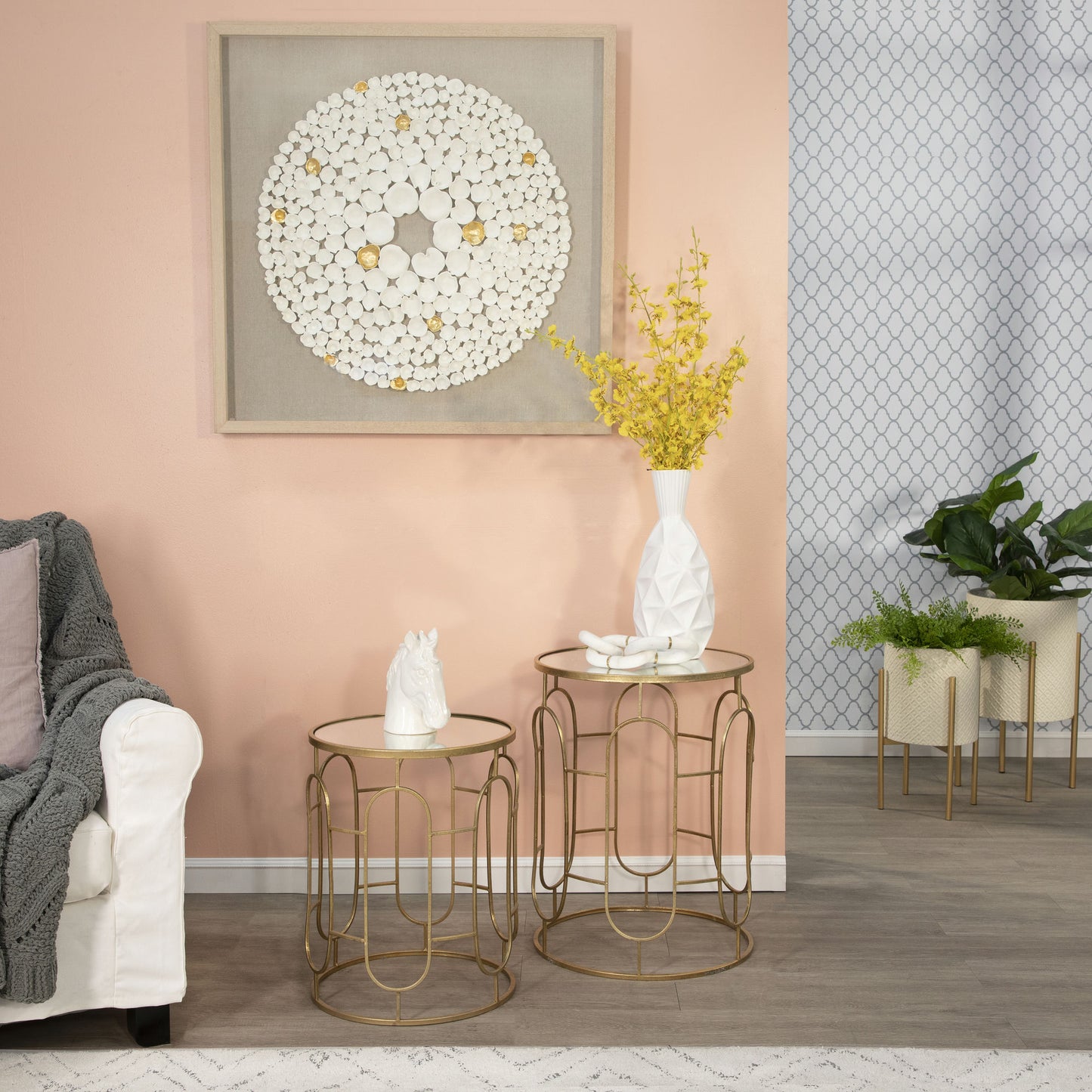 S/2 Mirrored Round Accent Tables 24/20" Gold