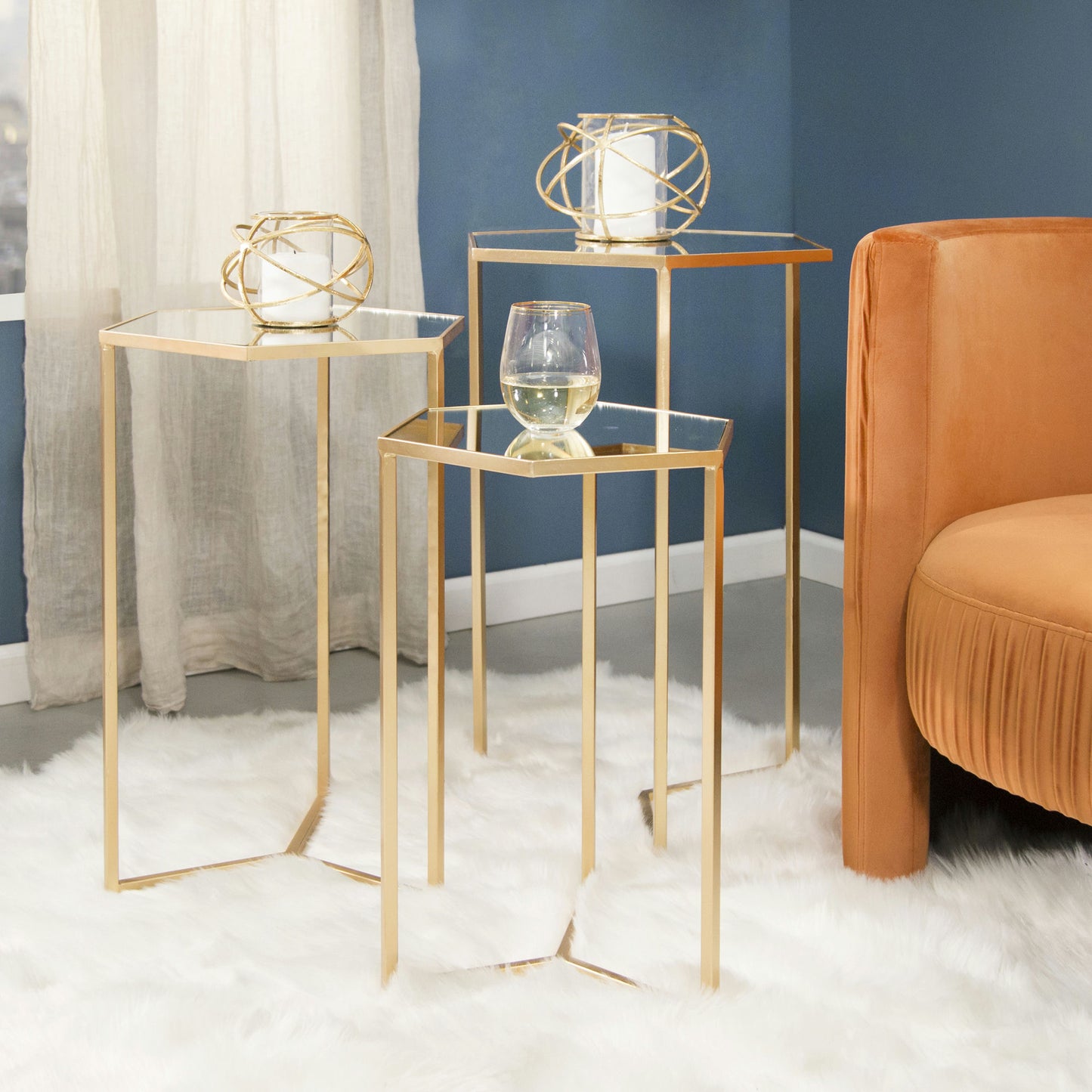 S/3 Metal/mirror 28/25/22" Hexagonal Accent Tables