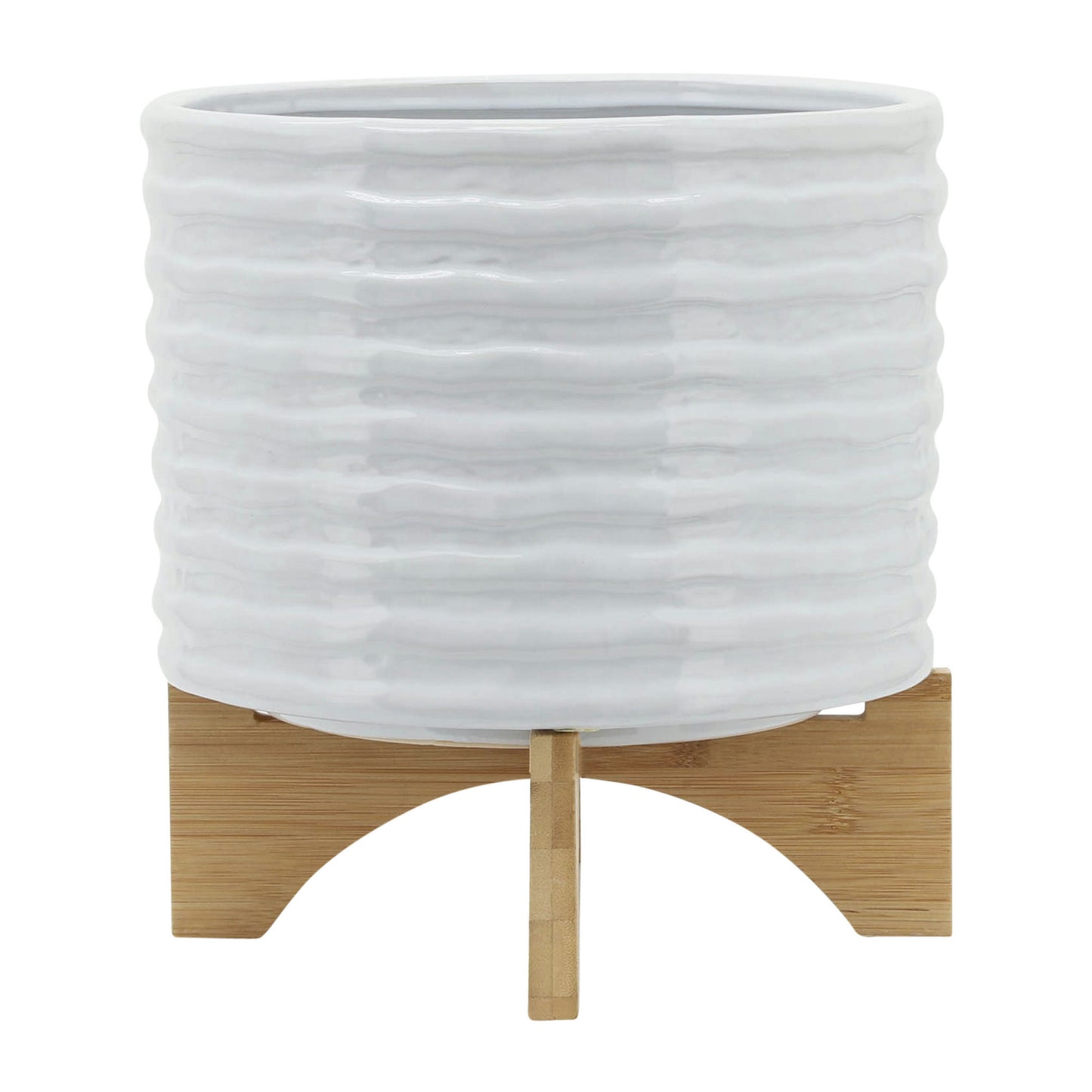 Ceramic 10" Planter On Stand,white Stripe