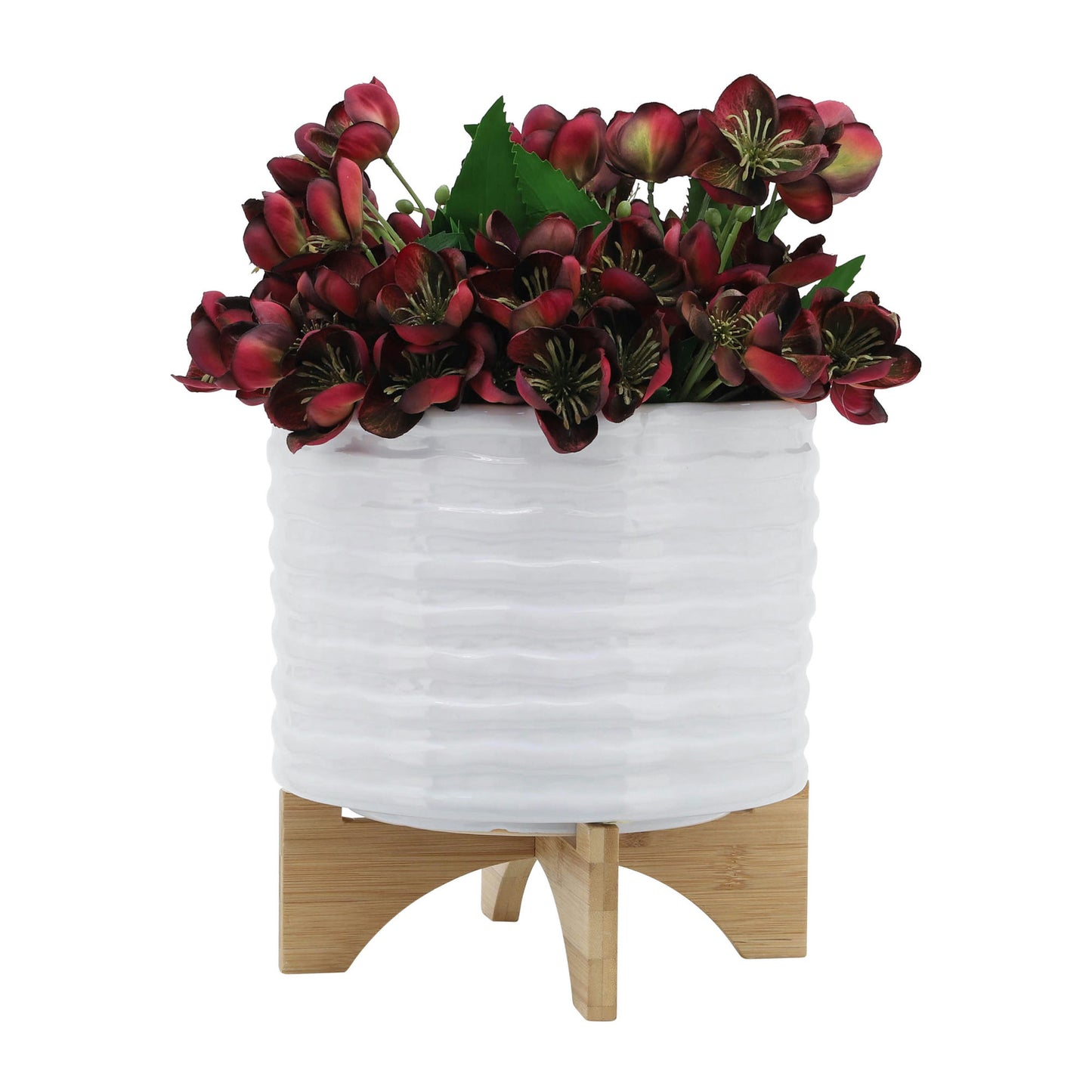 Ceramic 10" Planter On Stand,white Stripe