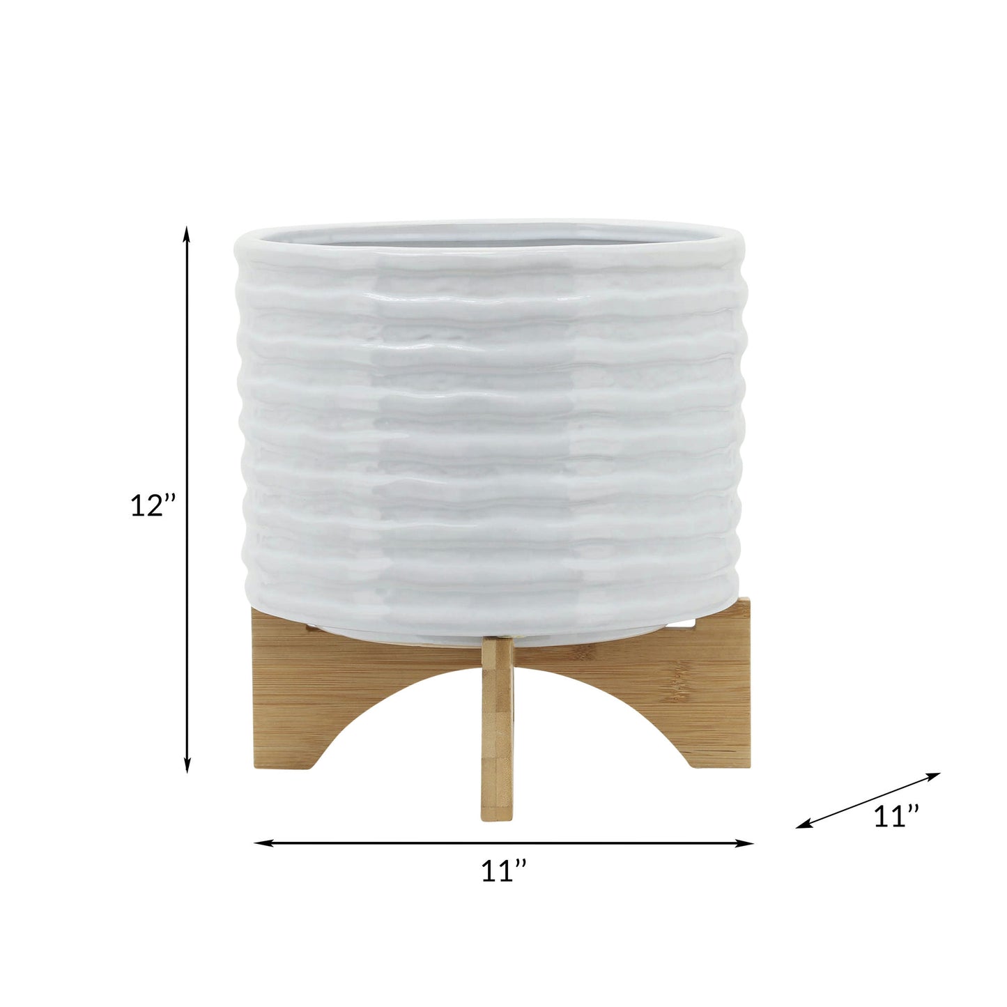 Ceramic 10" Planter On Stand,white Stripe