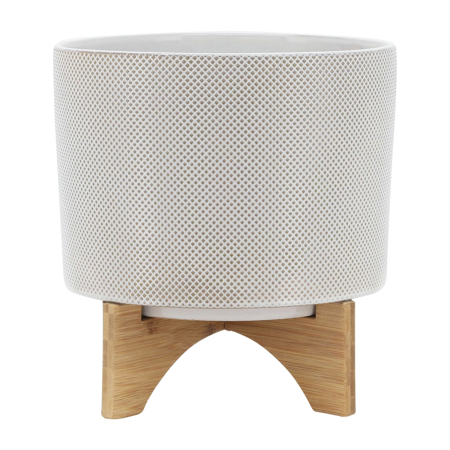 Ceramic 10" Planter On Stand,white / Tan Dot