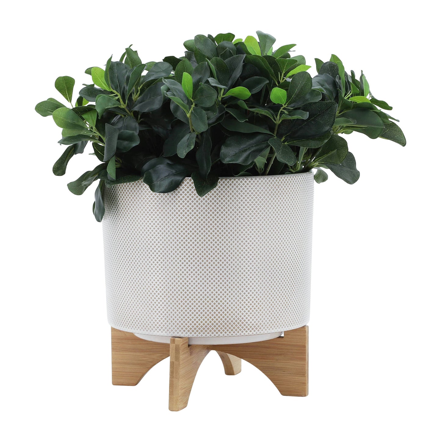 Ceramic 10" Planter On Stand,white / Tan Dot