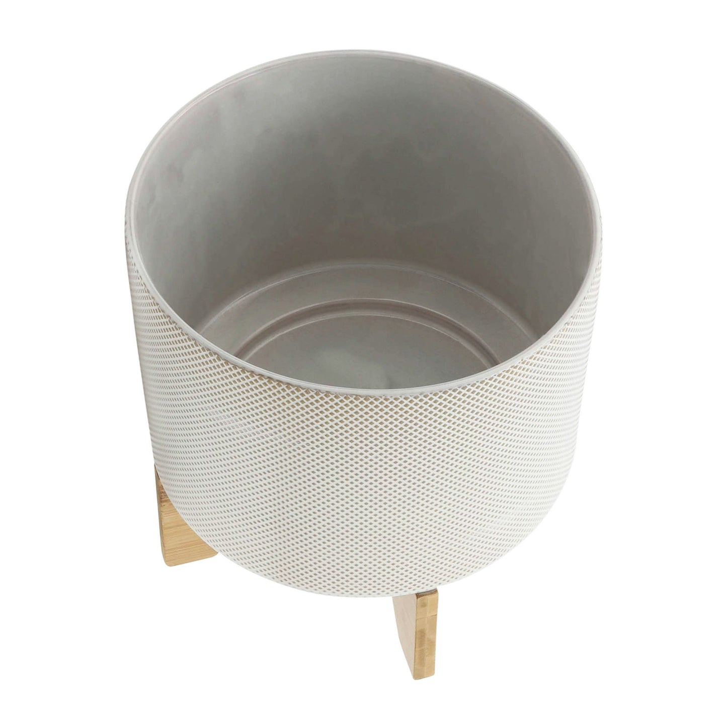 Ceramic 10" Planter On Stand,white / Tan Dot