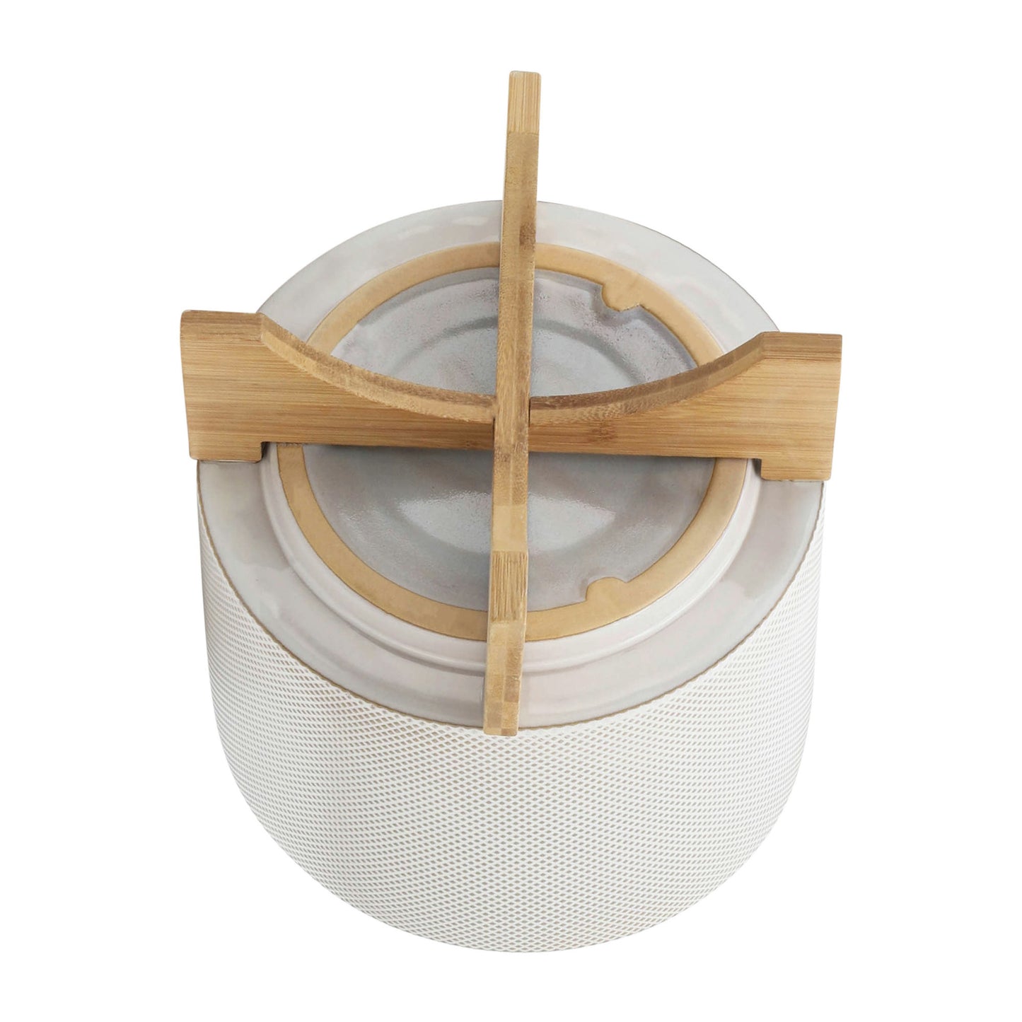 Ceramic 10" Planter On Stand,white / Tan Dot