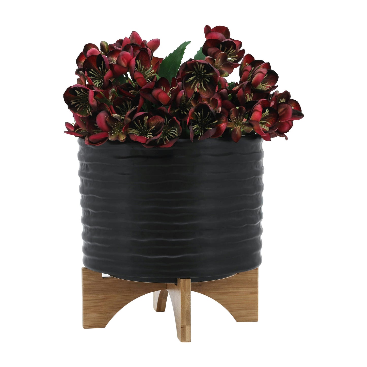 10" Textured Planter W/ Stand, Black