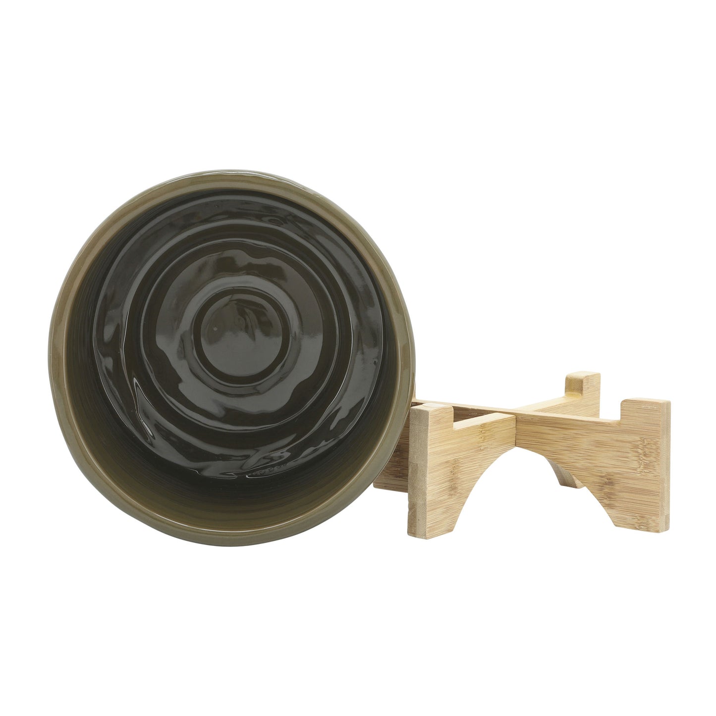 Cer, 8" Textured Planter W/ Stand, Olive