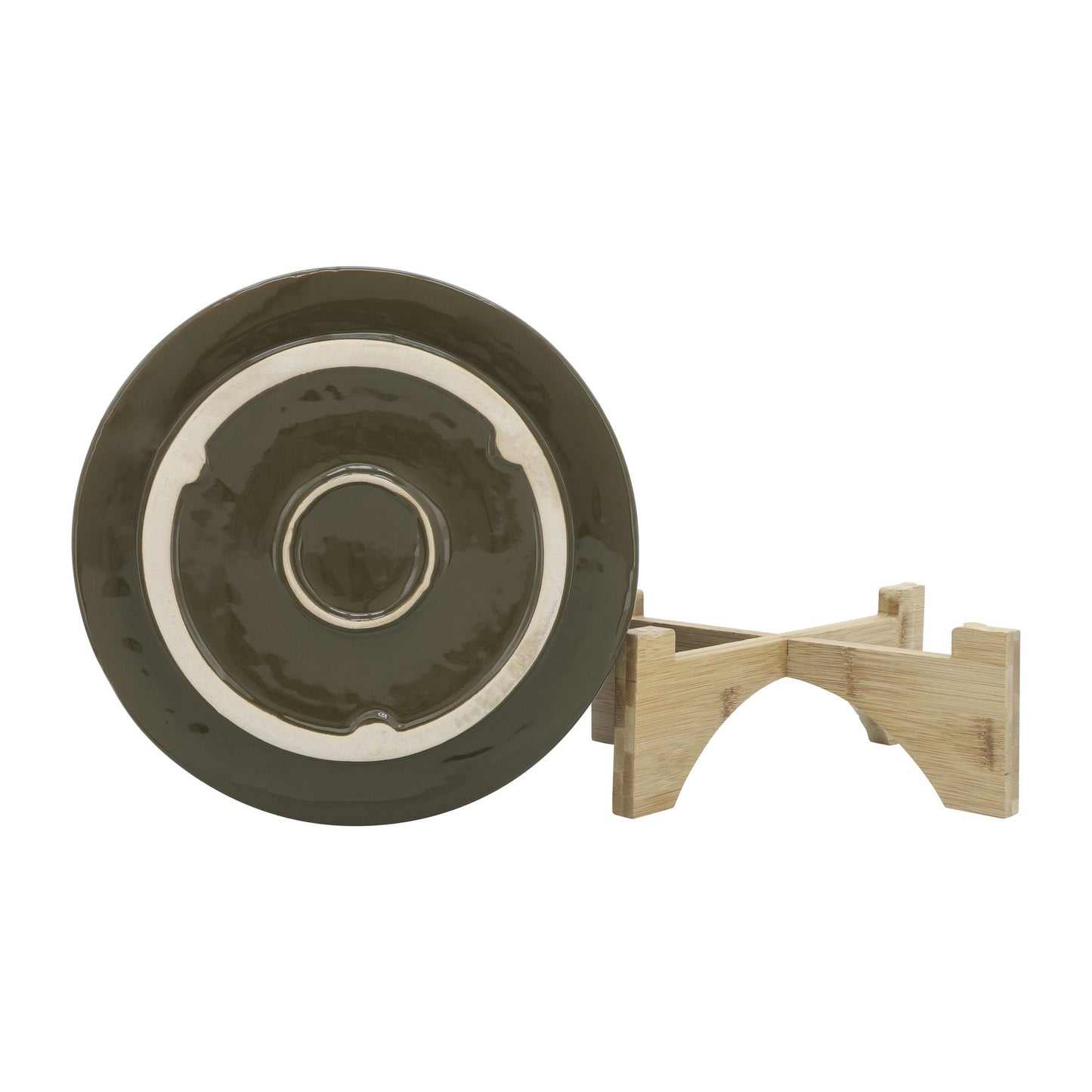 Cer, 10" Textured Planter W/ Stand, Olive