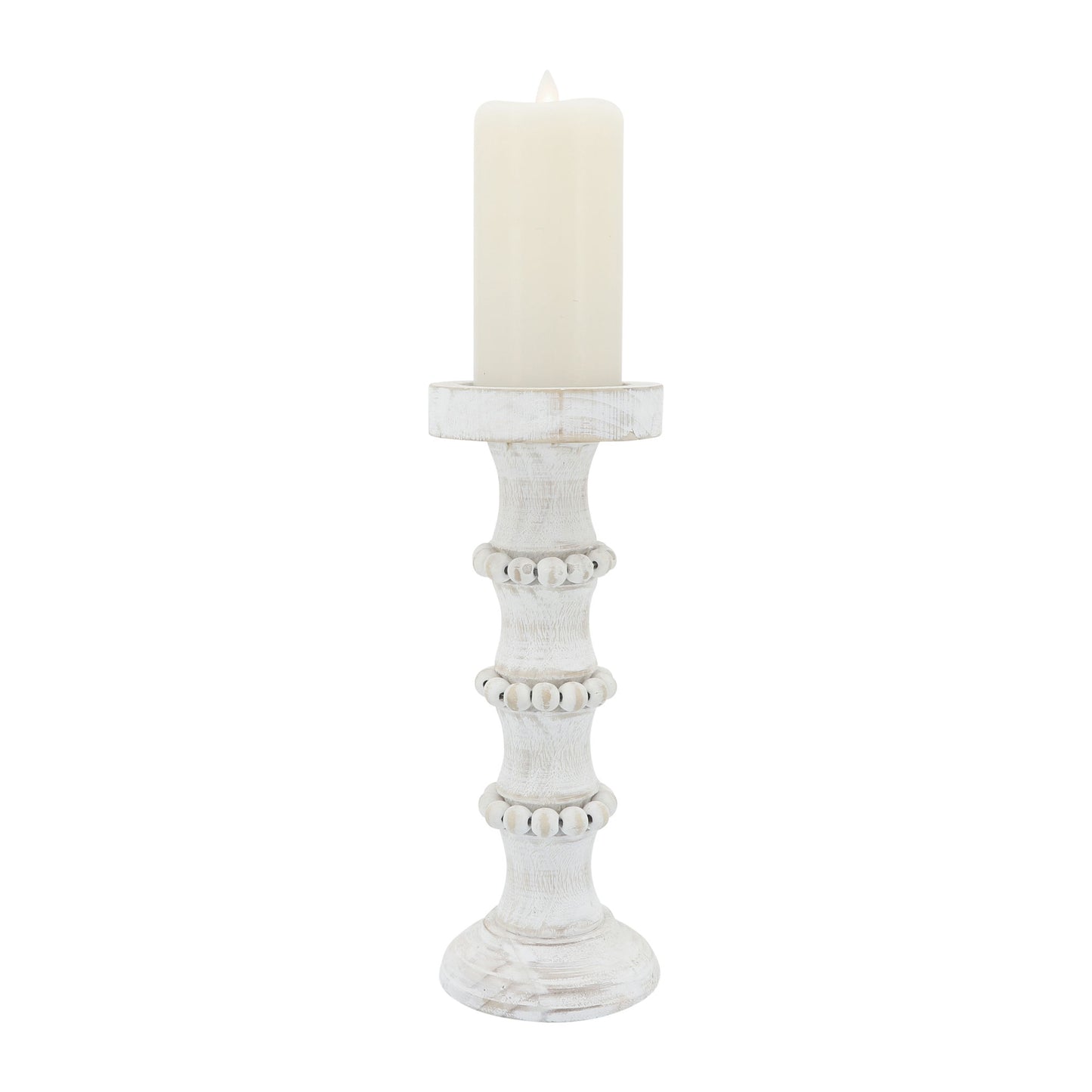 Wood, 13" Antique Style Candle Holder, White