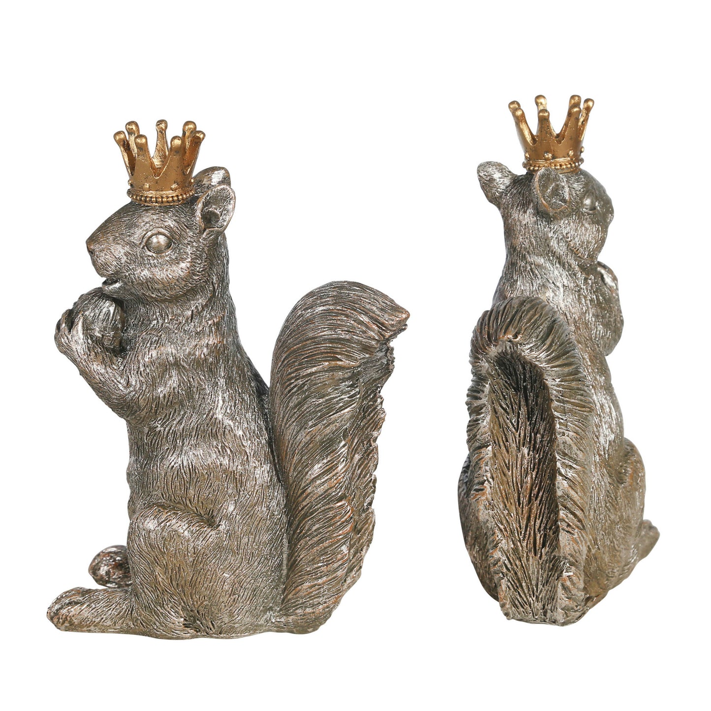 S/2 Resin 8" Squirrels W/crowns, Silver