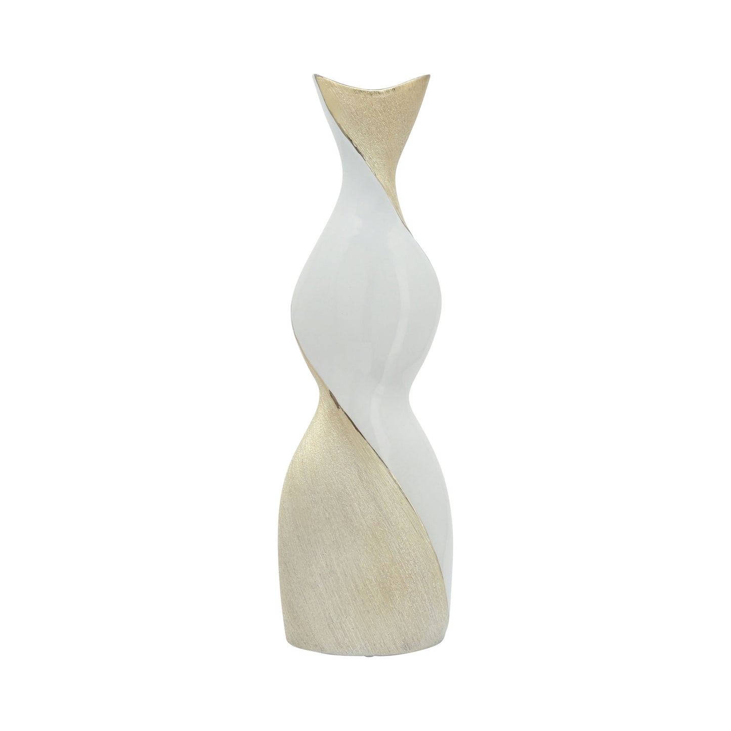 20" Twisted Vase, White/gold