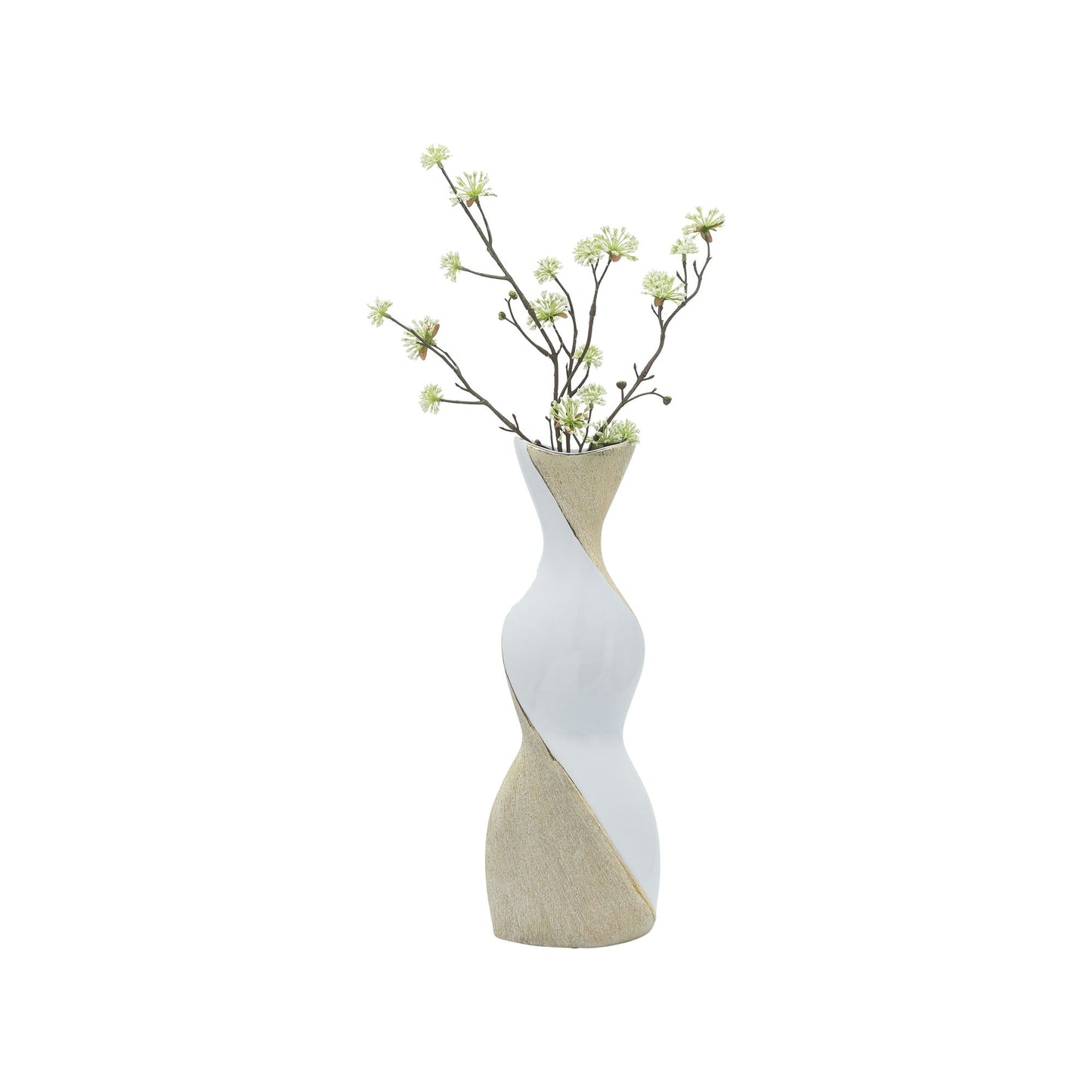 16" Twisted Vase, White/gold