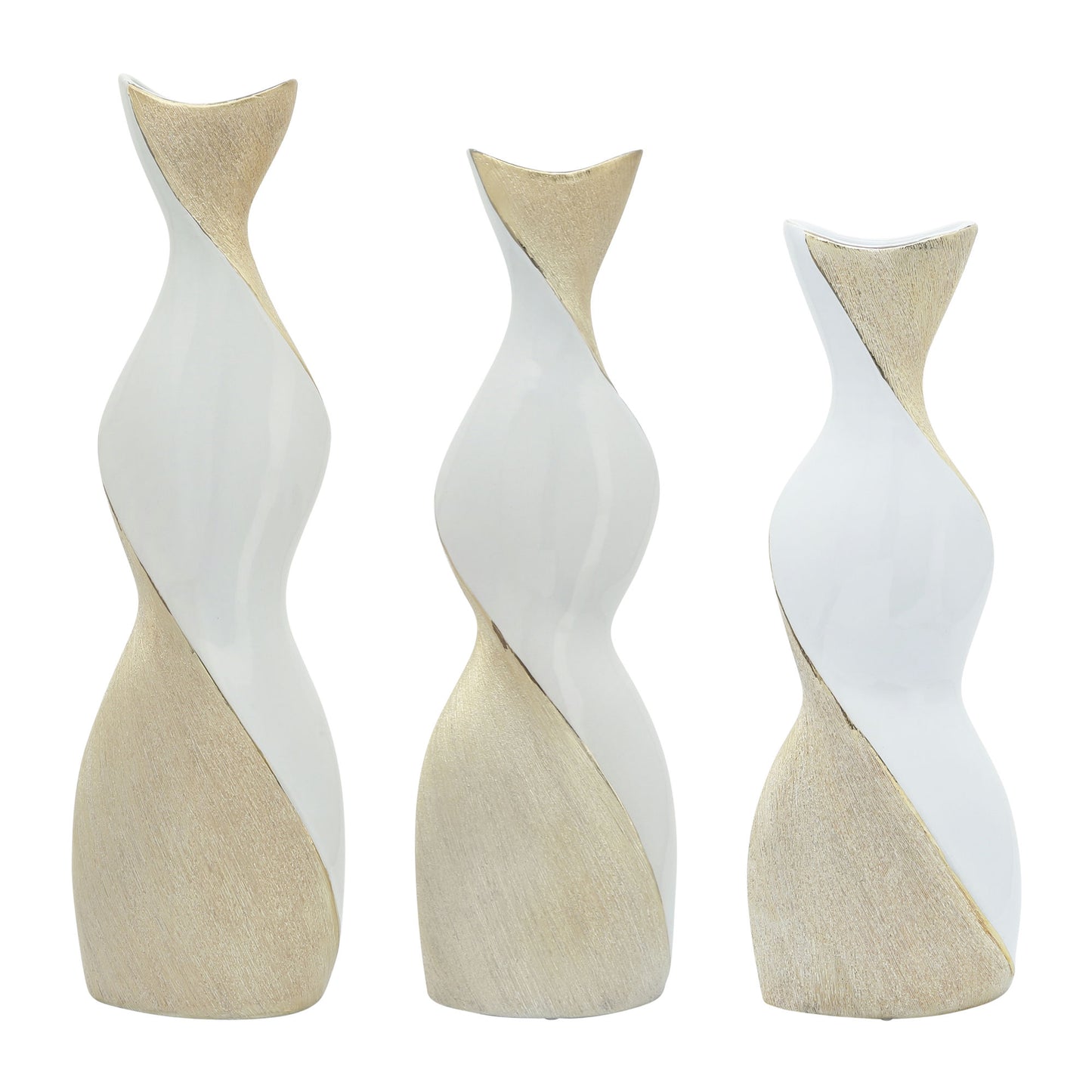 16" Twisted Vase, White/gold