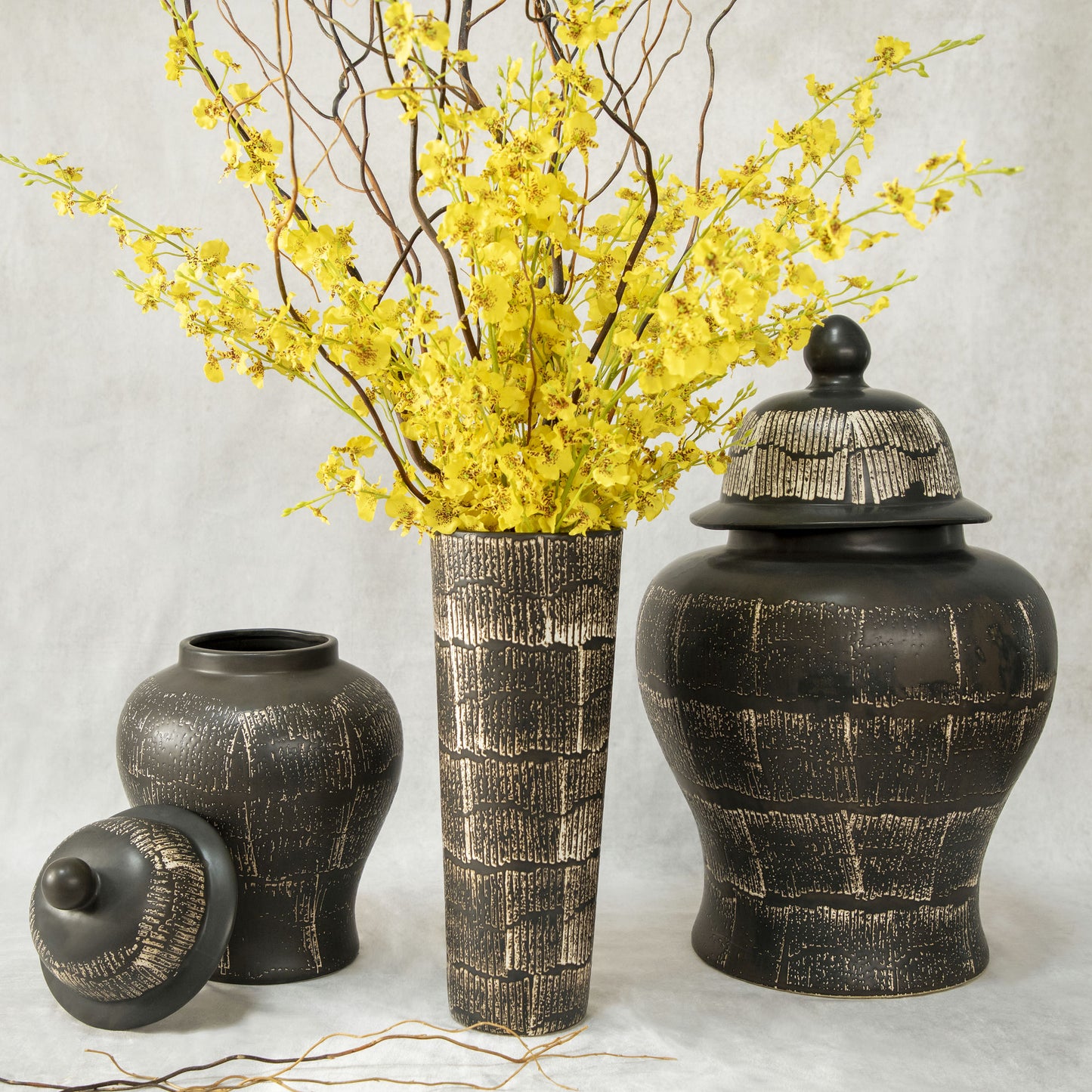 Ceramic 28" Temple Jar, Antique Black