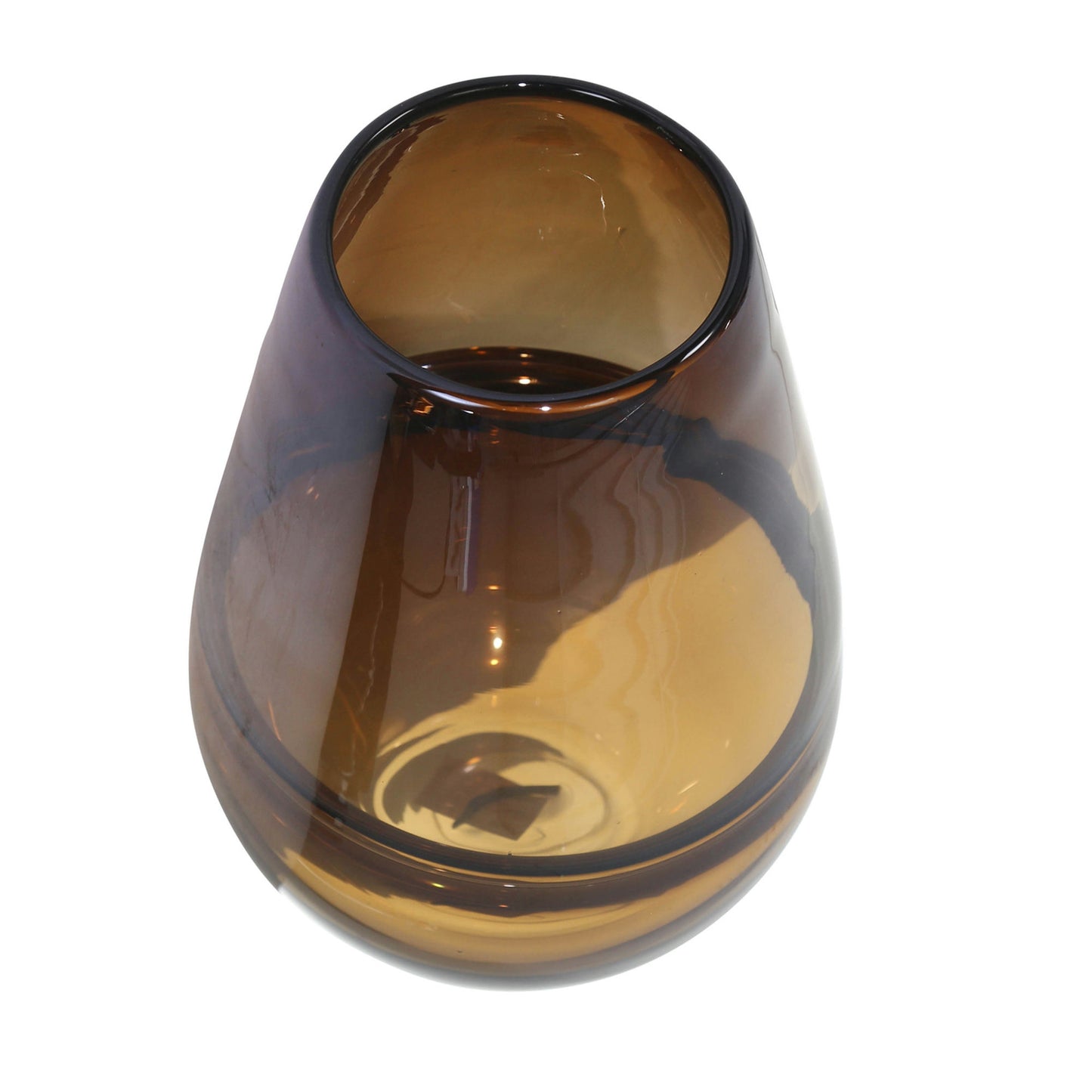 Glass, 11" Handmade Oval Vase,brown