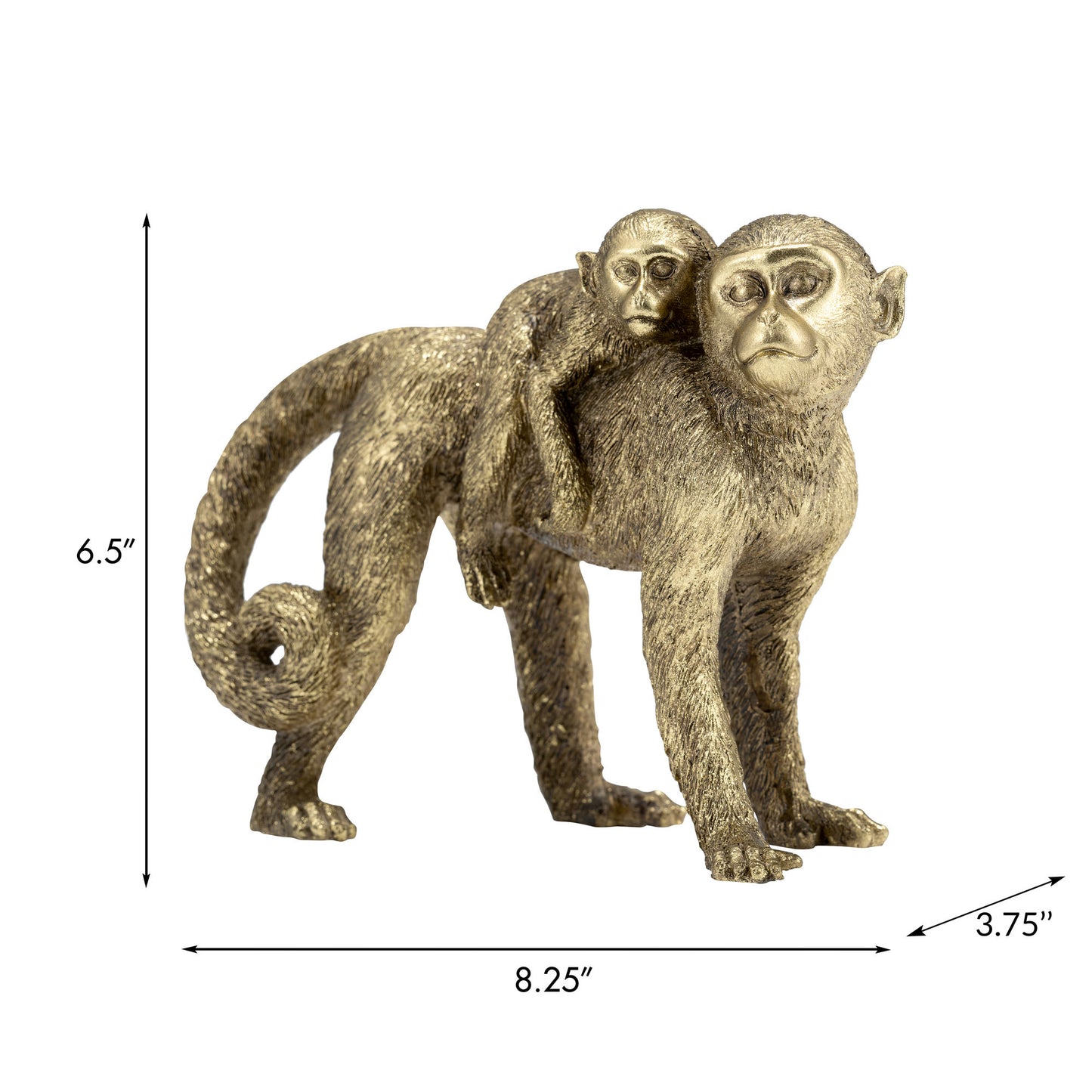 Resin 7"h Monkey Mother W/ Baby ,gold