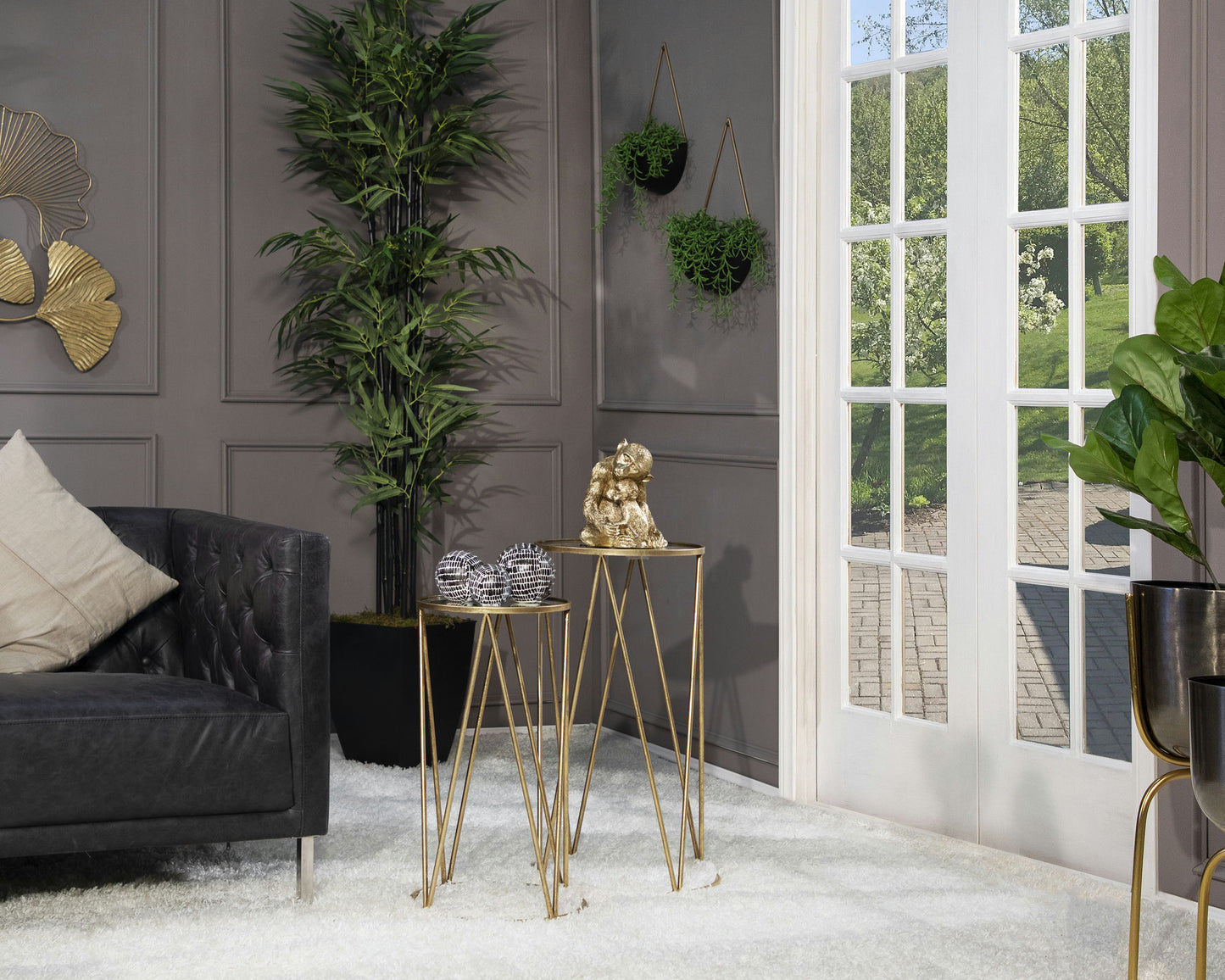 Resin 9" Monkey Mother W/ Baby,gold