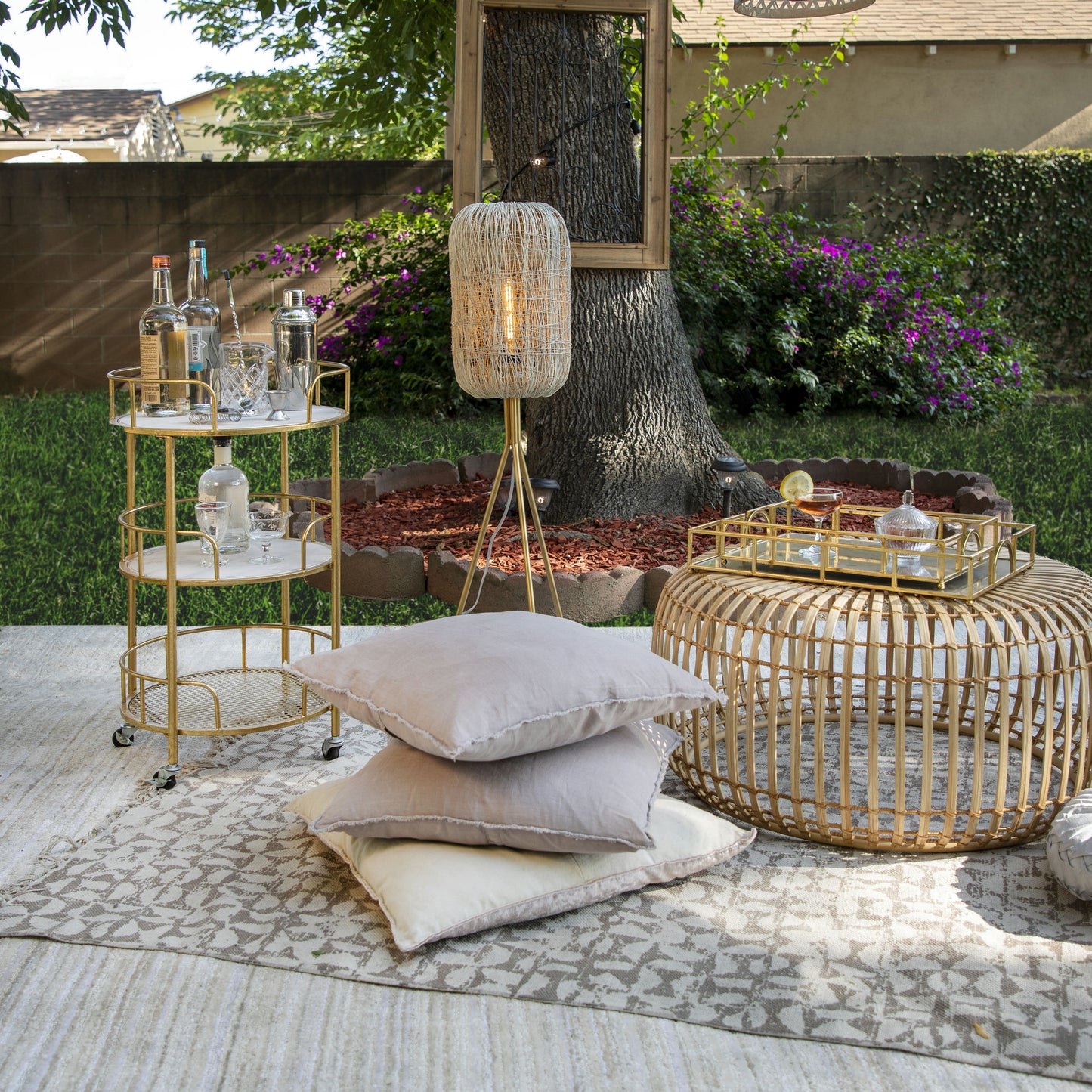 Metal 3-tier Round Bar Cart, White/gold