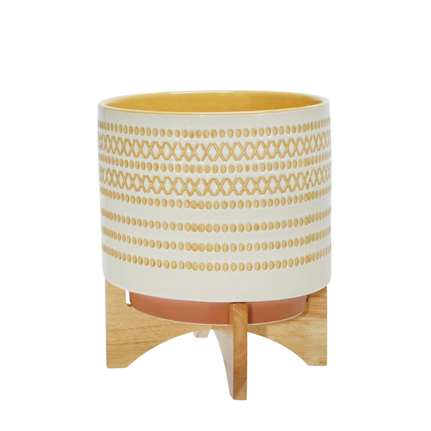 Ceramic 10" Planter On Standw/ Dots, Yellow
