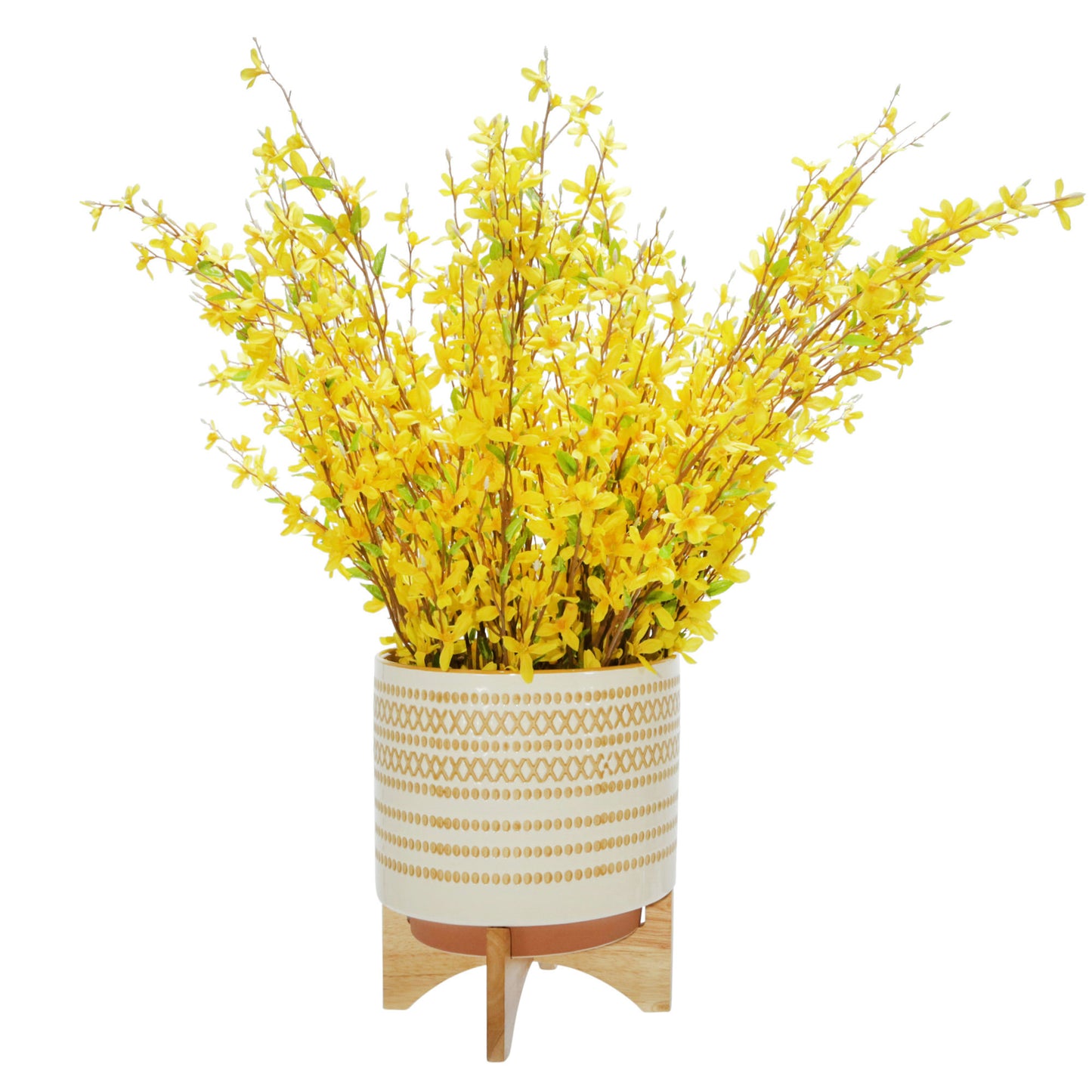 Ceramic 10" Planter On Standw/ Dots, Yellow