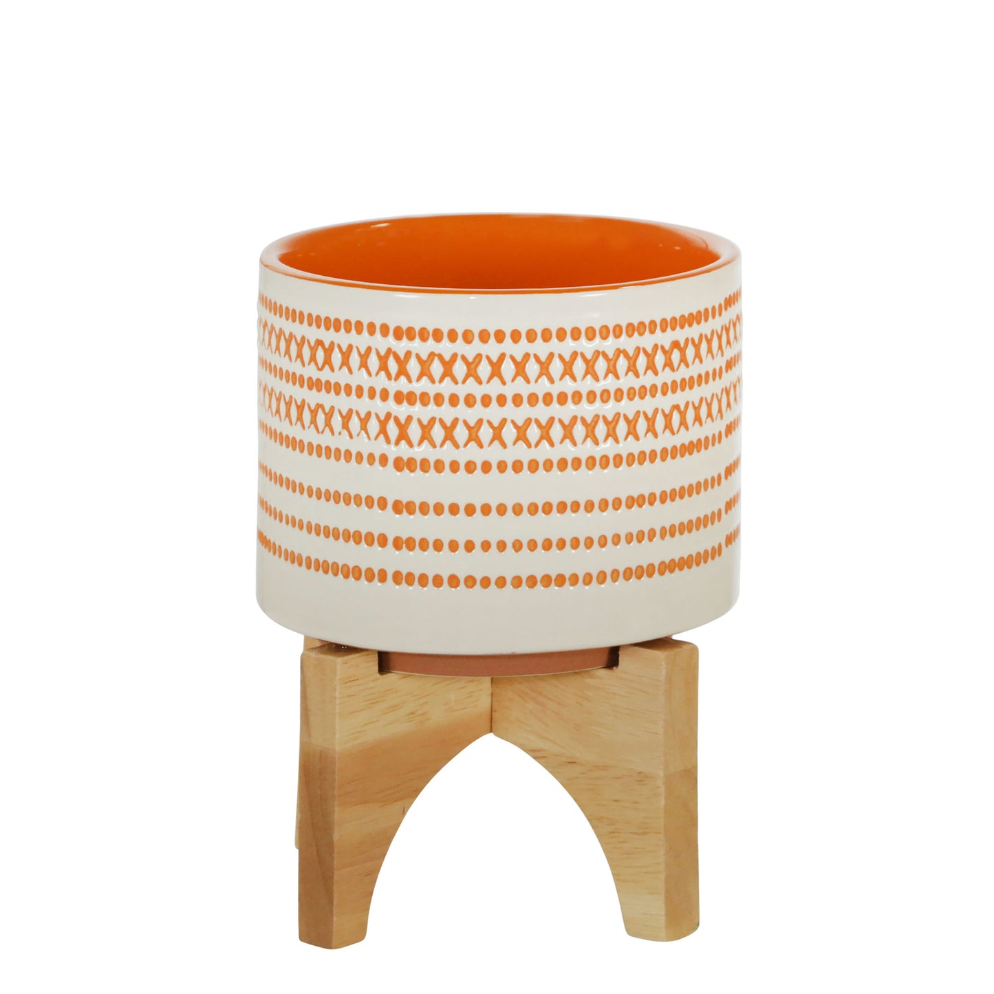 Ceramic 5" Planter On Stand W/ Dots, Orange