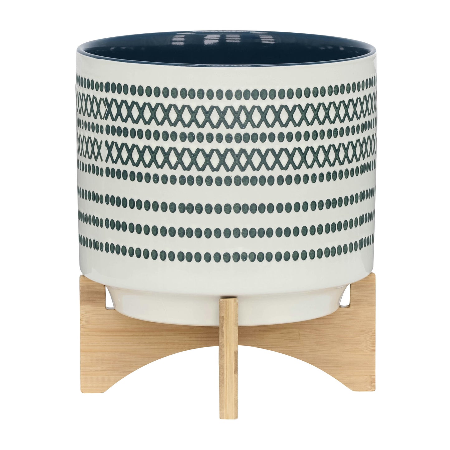 Ceramic 10" Planter On Standw/ Dots, Blue