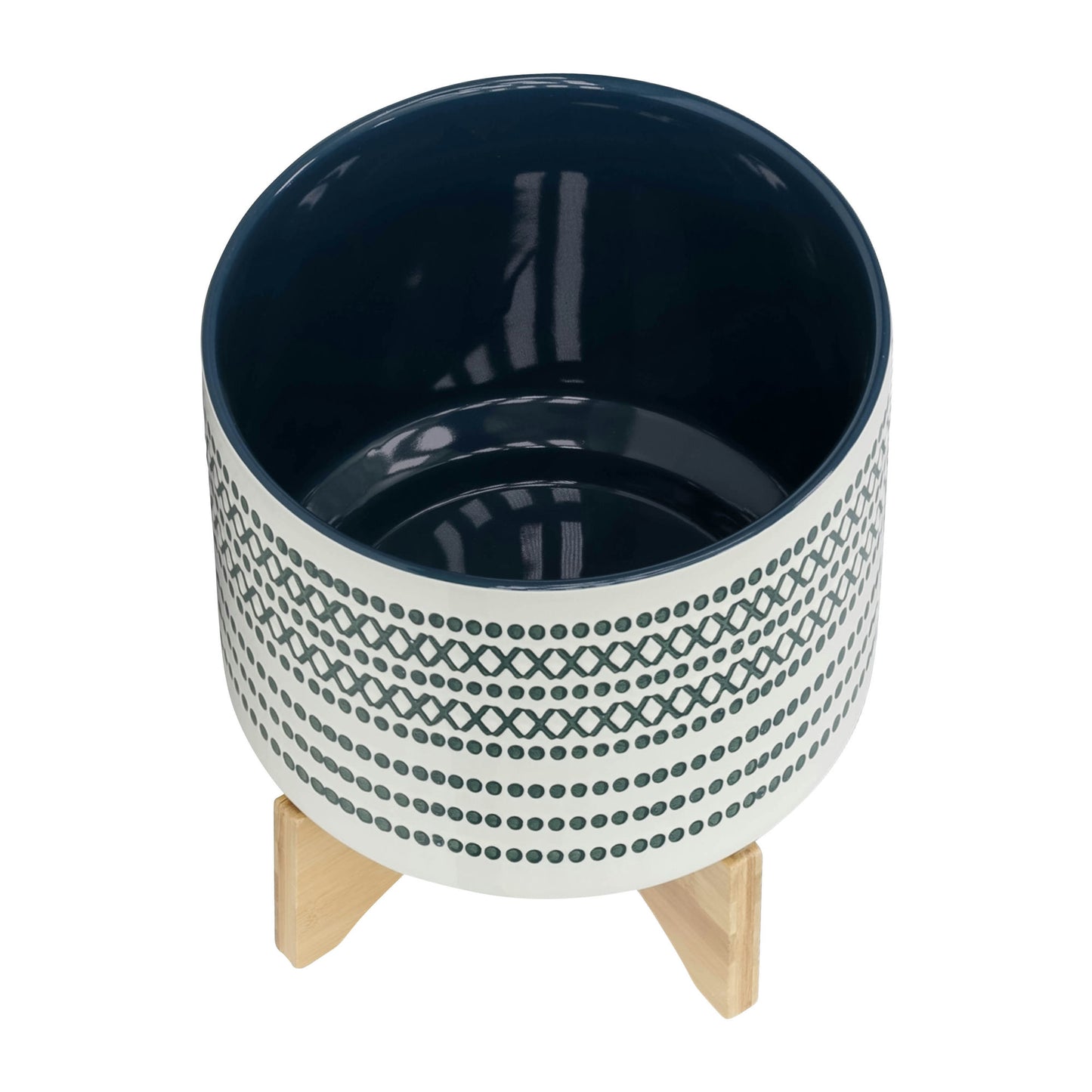 Ceramic 10" Planter On Standw/ Dots, Blue