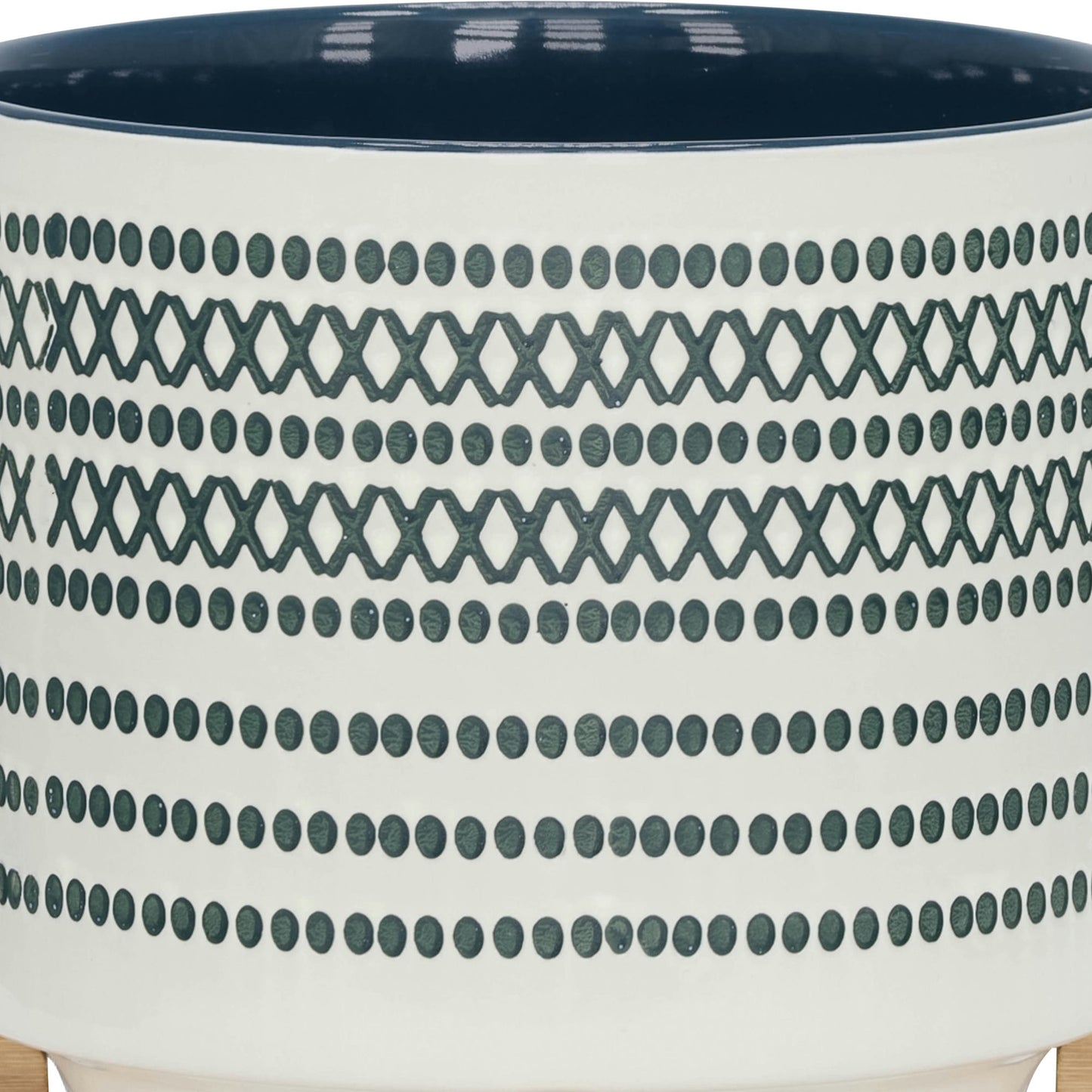 Ceramic 10" Planter On Standw/ Dots, Blue