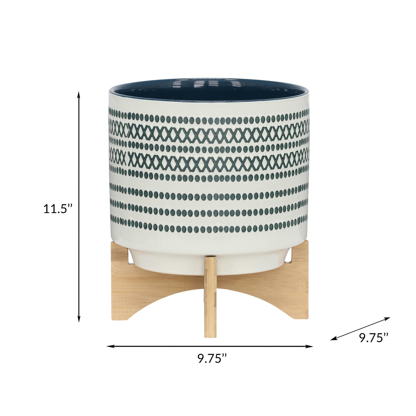 Ceramic 10" Planter On Standw/ Dots, Blue