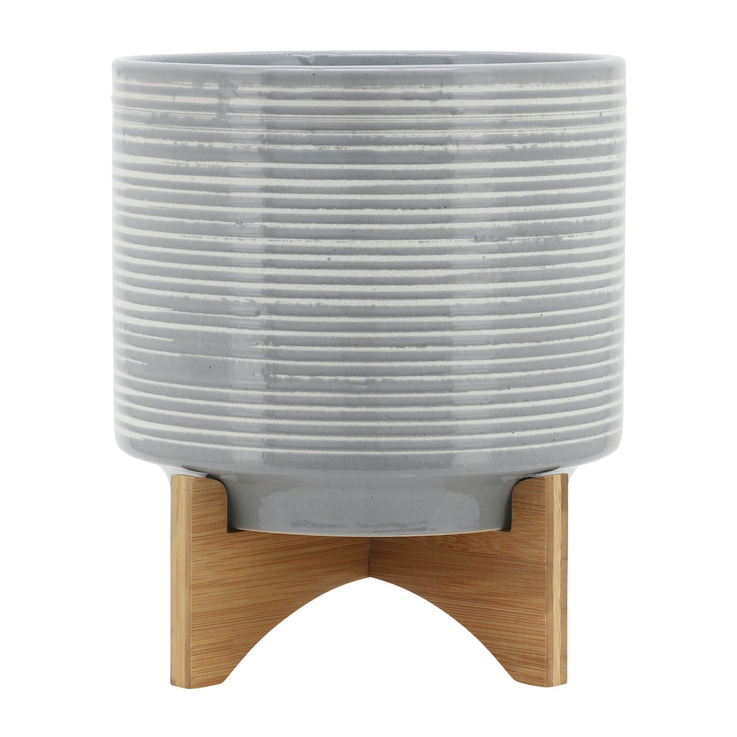 Ceramic 10" Planter On Stand, Gray Lines