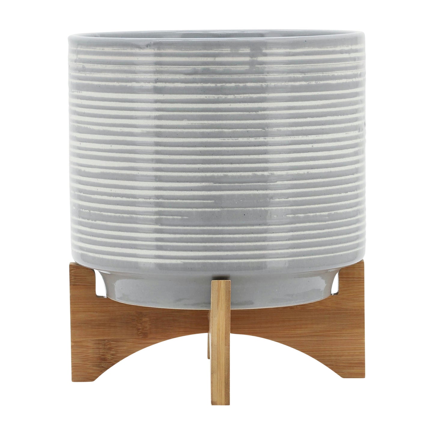 Ceramic 10" Planter On Stand, Gray Lines