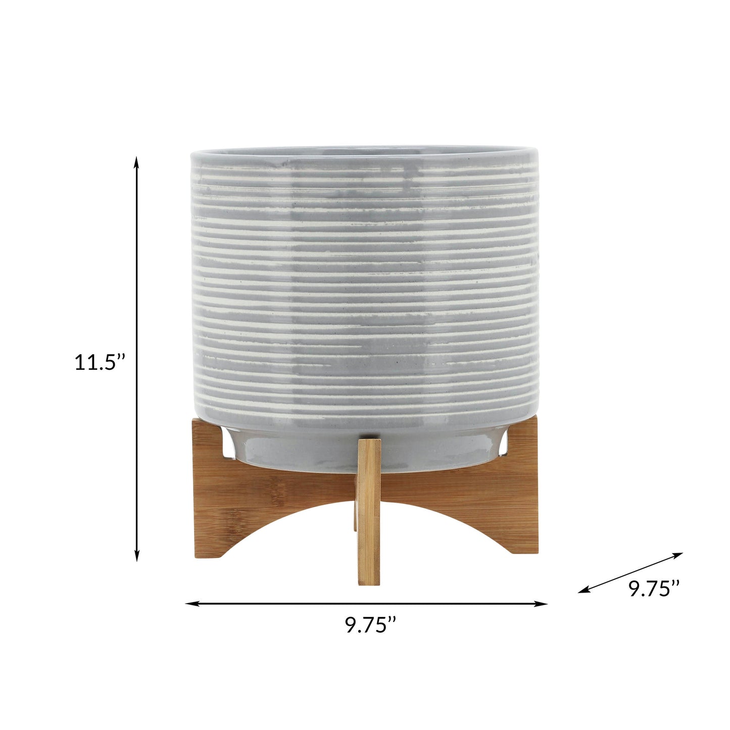 Ceramic 10" Planter On Stand, Gray Lines