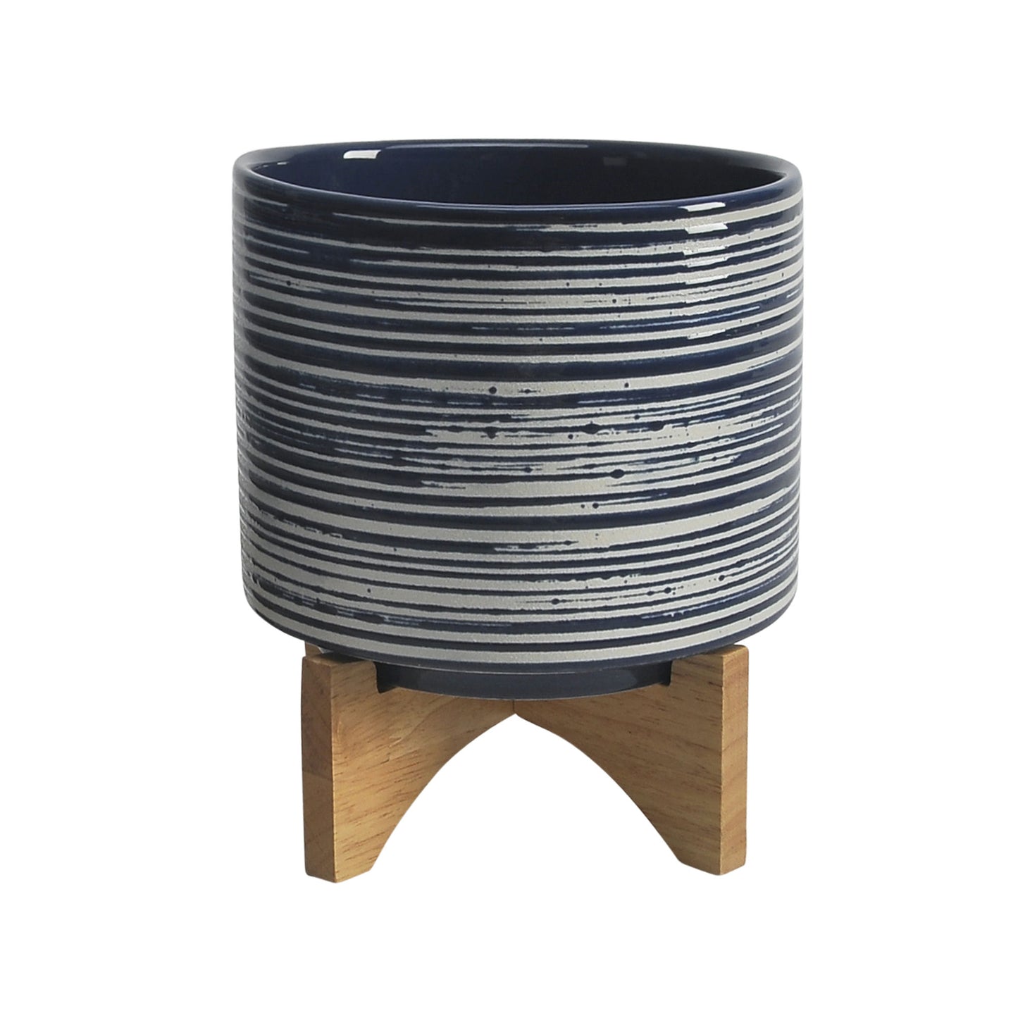 Ceramic S/2 8/10" Planter On Stand, Blue