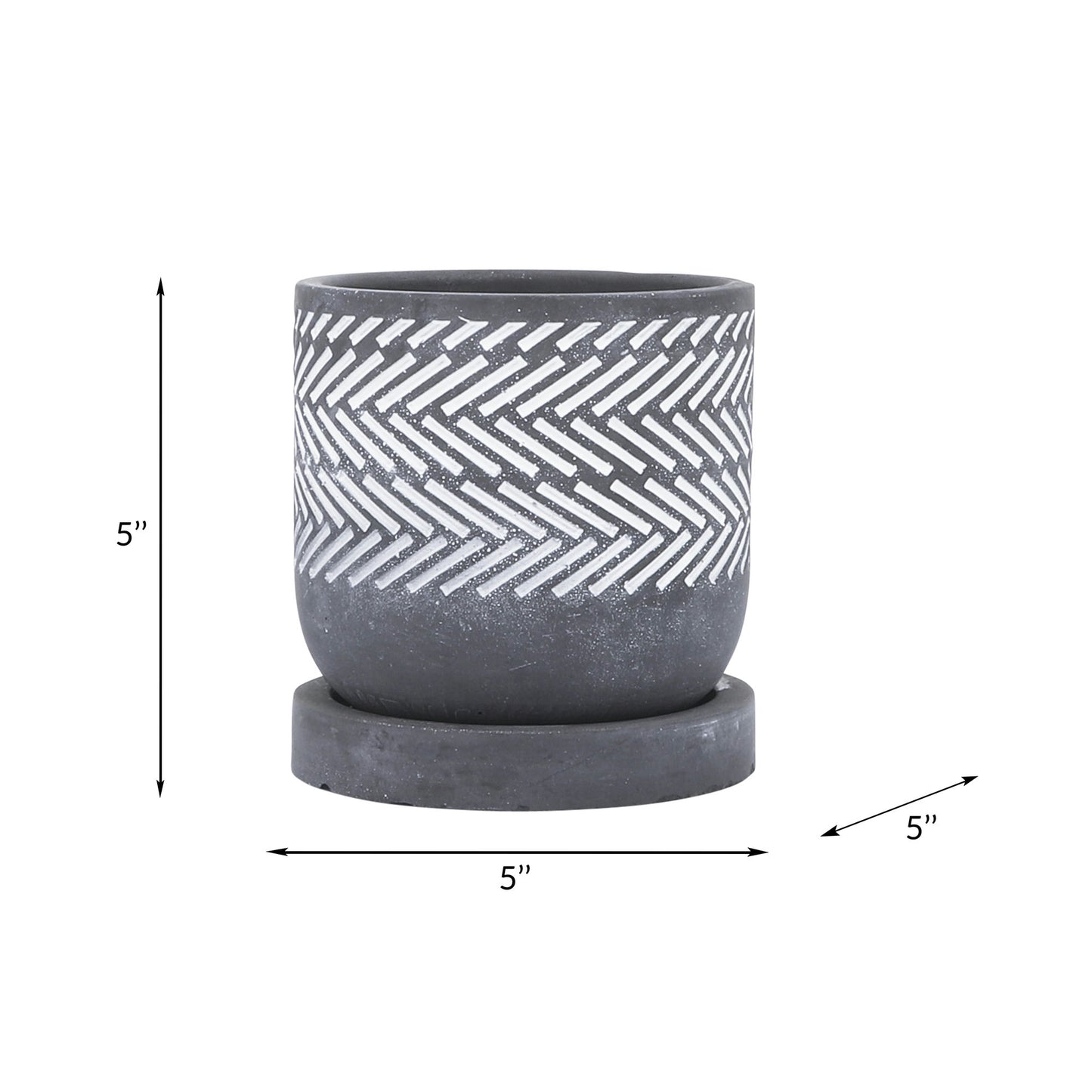 Cem, 5" Tribal Planter W/ Saucer, Gray