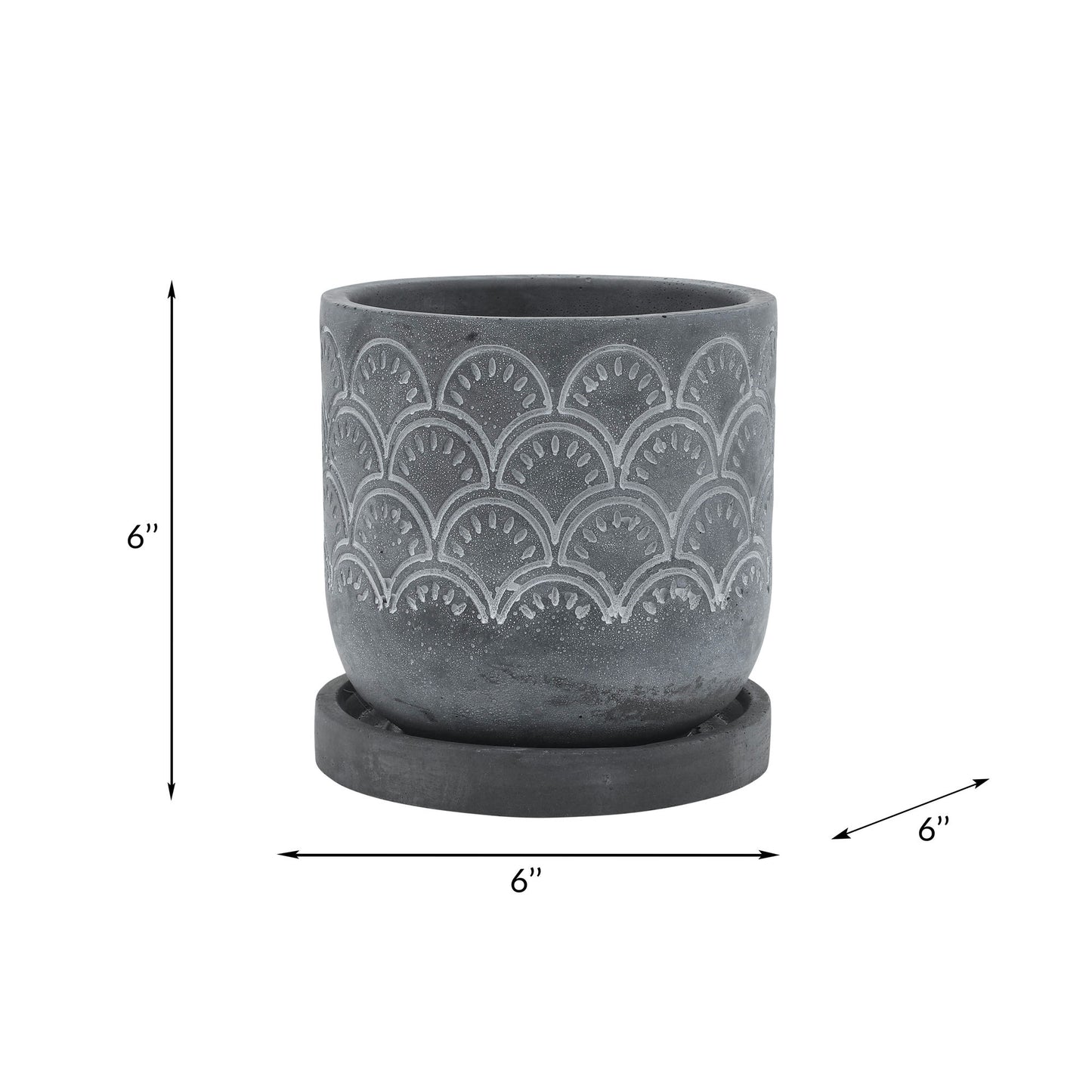 Cem, 6" Fan Planter W/ Saucer, Gray