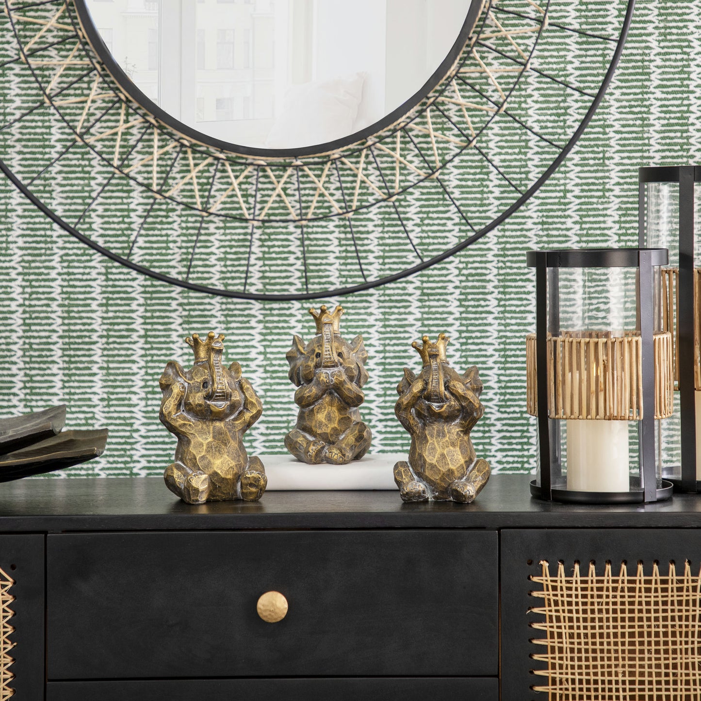 S/3 Resin Hear No,see No Speakno Elephants,gold