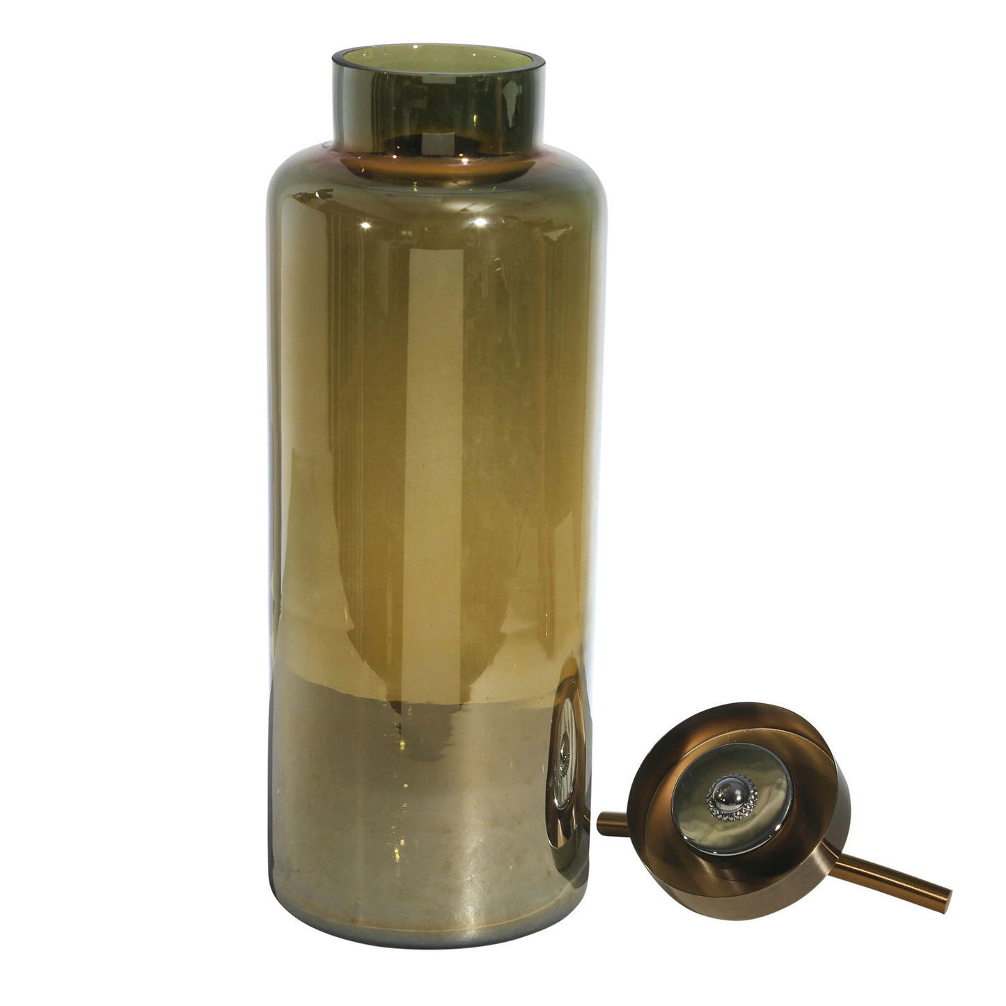 Glass 17" Vase W/ Metal Lid,gold Chrome