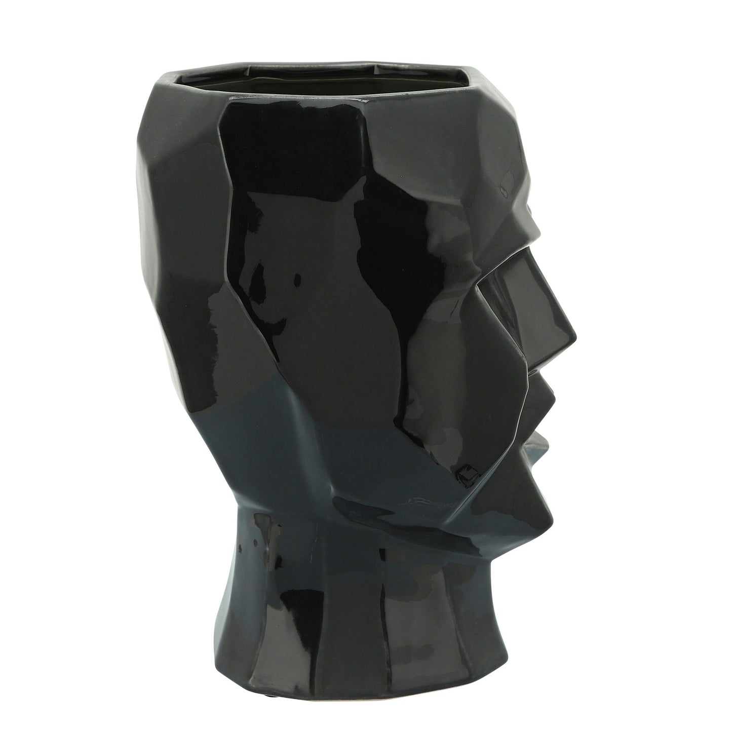 Ceramic, 12" Face Vase, Black