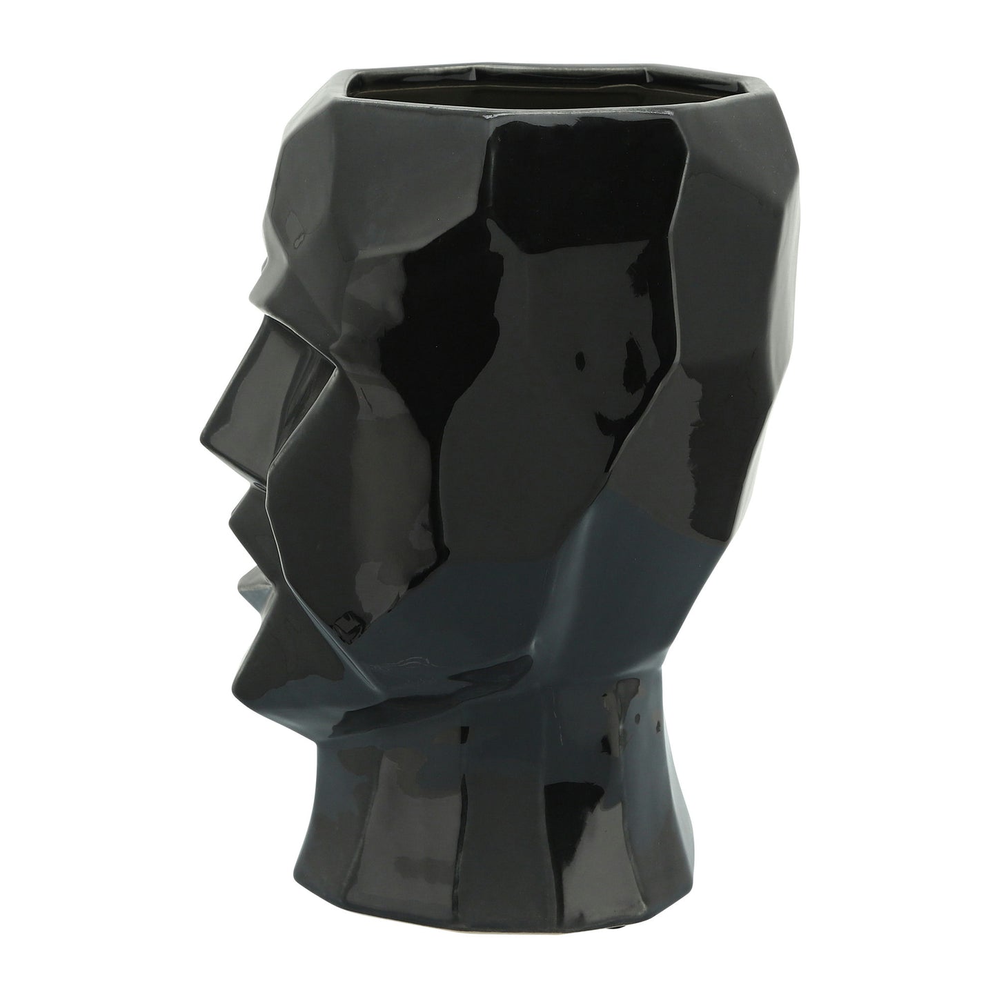 Ceramic, 12" Face Vase, Black