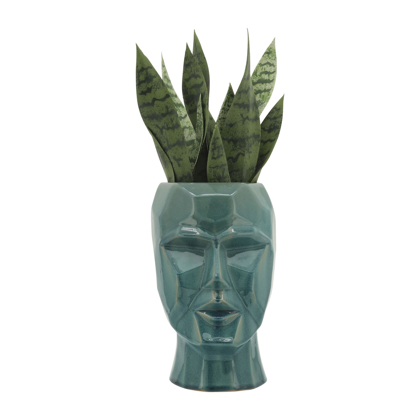 Cer, 12" Face Vase, Turquiose