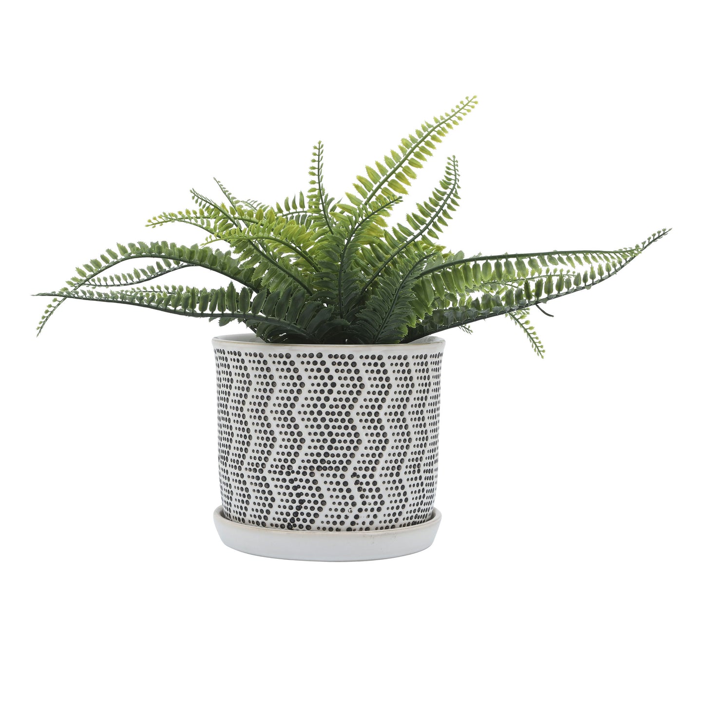 Cer, S/2 6/8" Dotted Zigzag Planter W/ Saucer , Iv