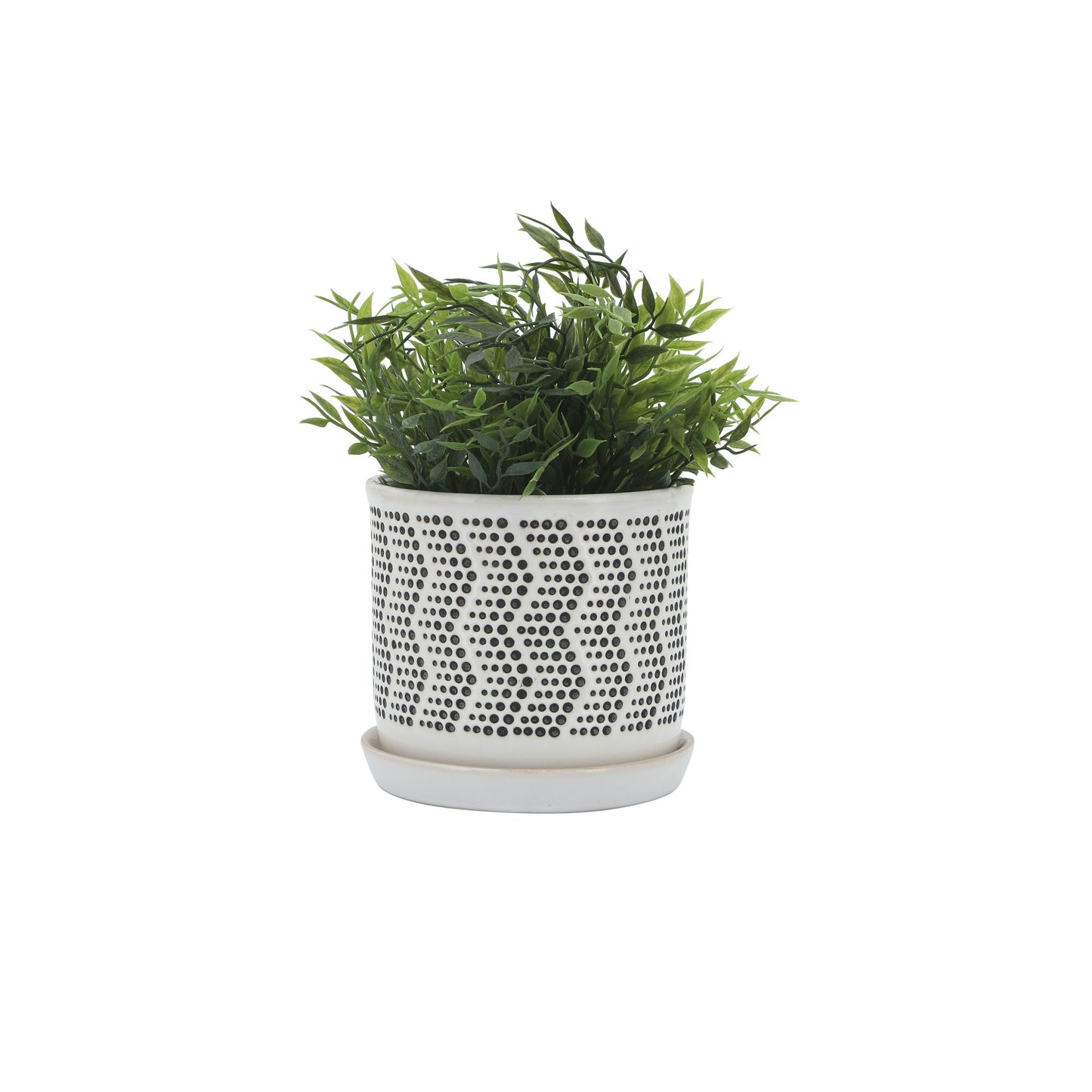 Cer, S/2 6/8" Dotted Zigzag Planter W/ Saucer , Iv