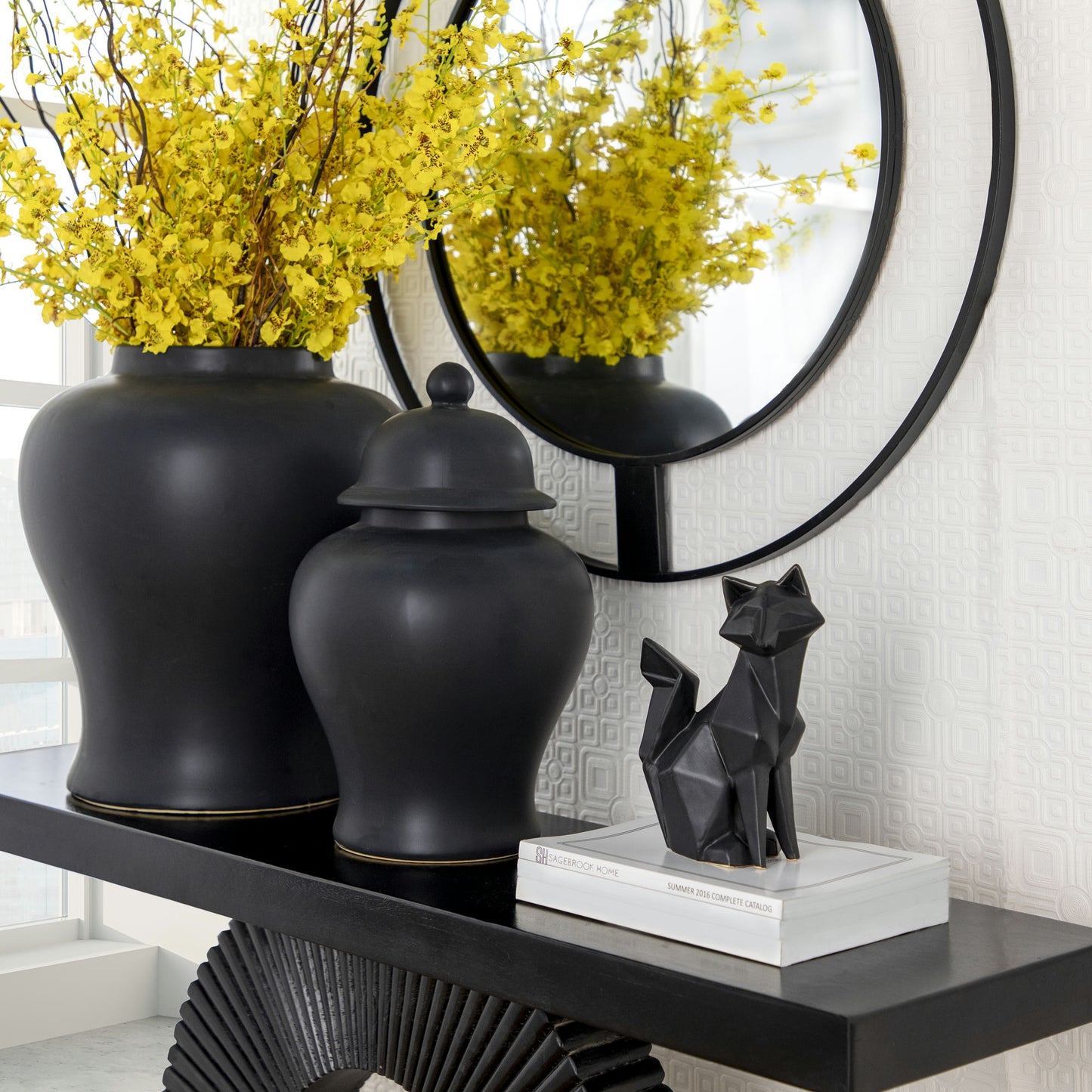 Cer, 10" Modern Fox Figurine, Black