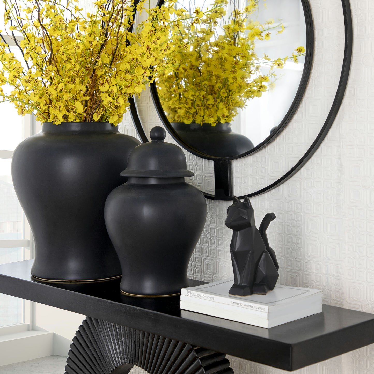 Cer, 10" Modern Cat Figurine, Black